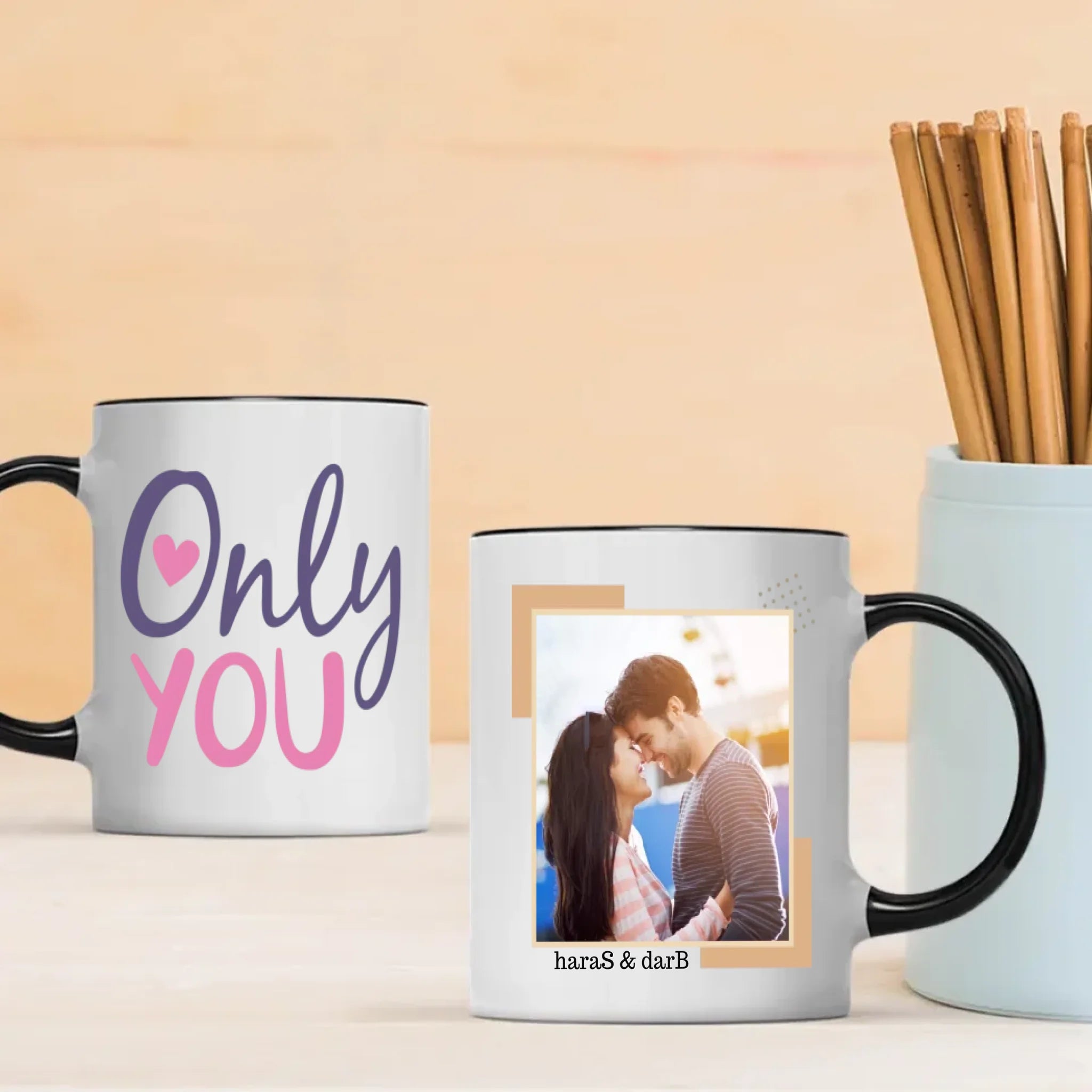 Only You Personalized Color-Trimmed Mug with Custom Photo A Romantic Gift for Couples - 89Prints