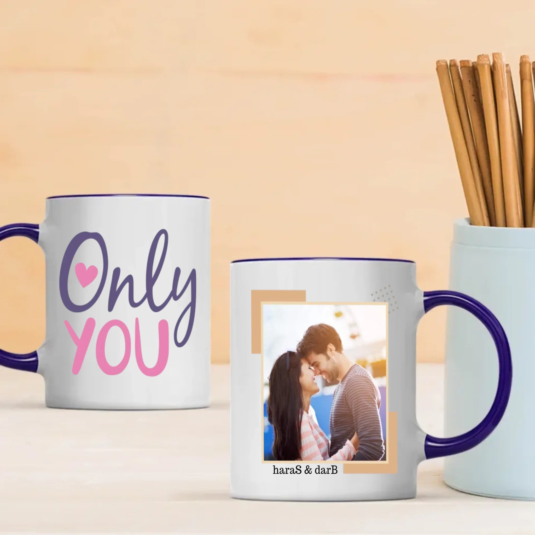 Only You Personalized Color-Trimmed Mug with Custom Photo A Romantic Gift for Couples - 89Prints