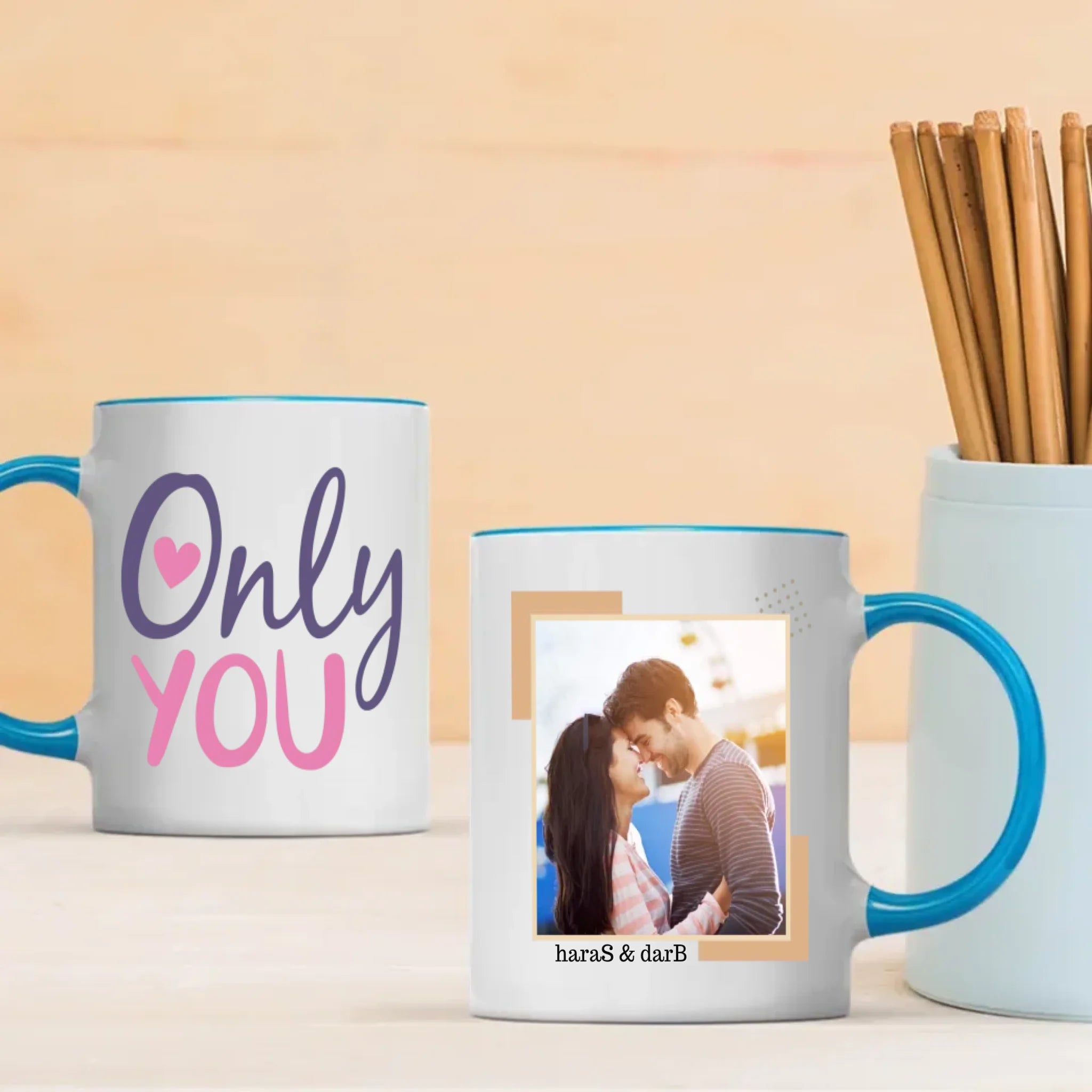 Only You Personalized Color-Trimmed Mug with Custom Photo A Romantic Gift for Couples - 89Prints