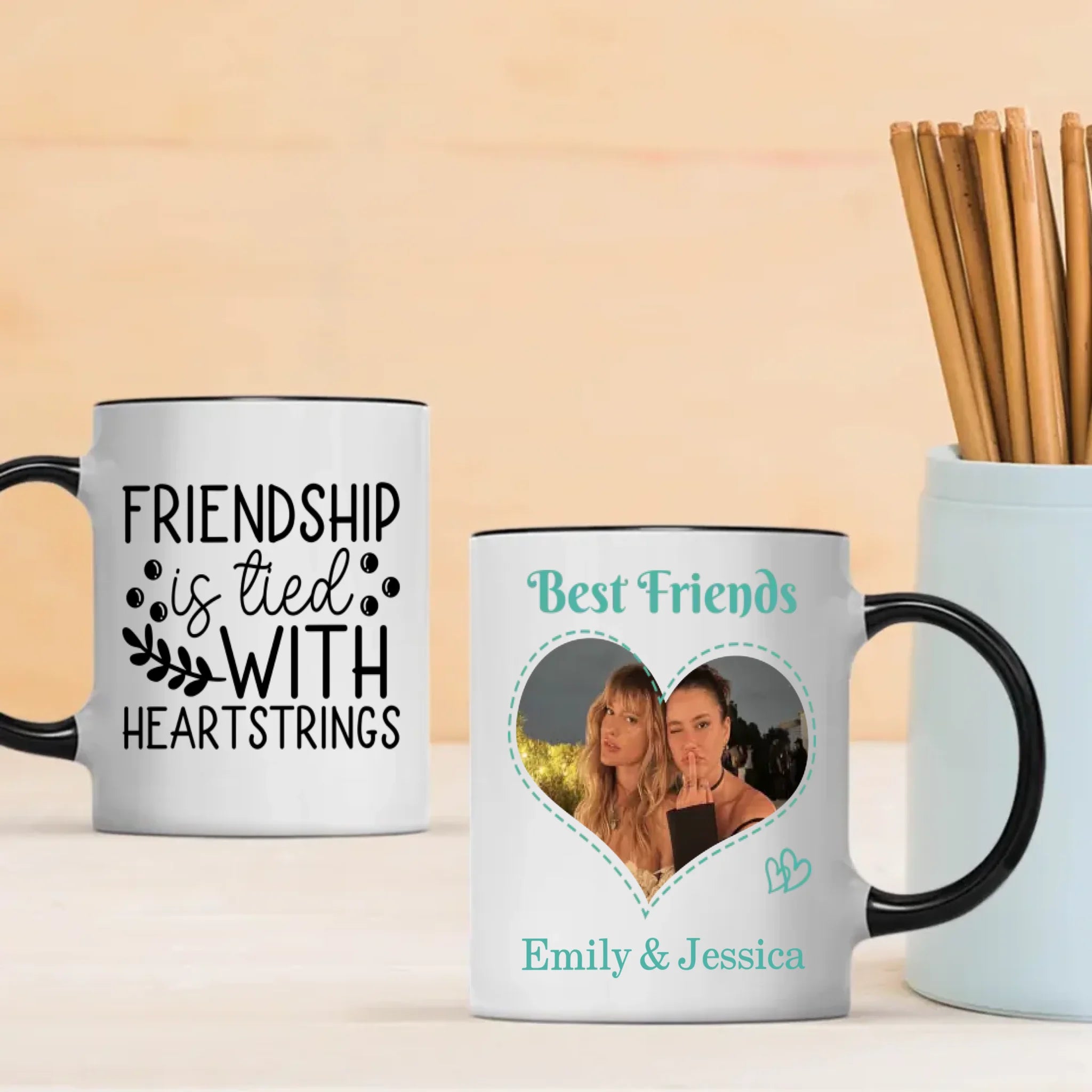 Friendship Is Tied with Heartstrings – Personalized Bestie Mug - 89Prints