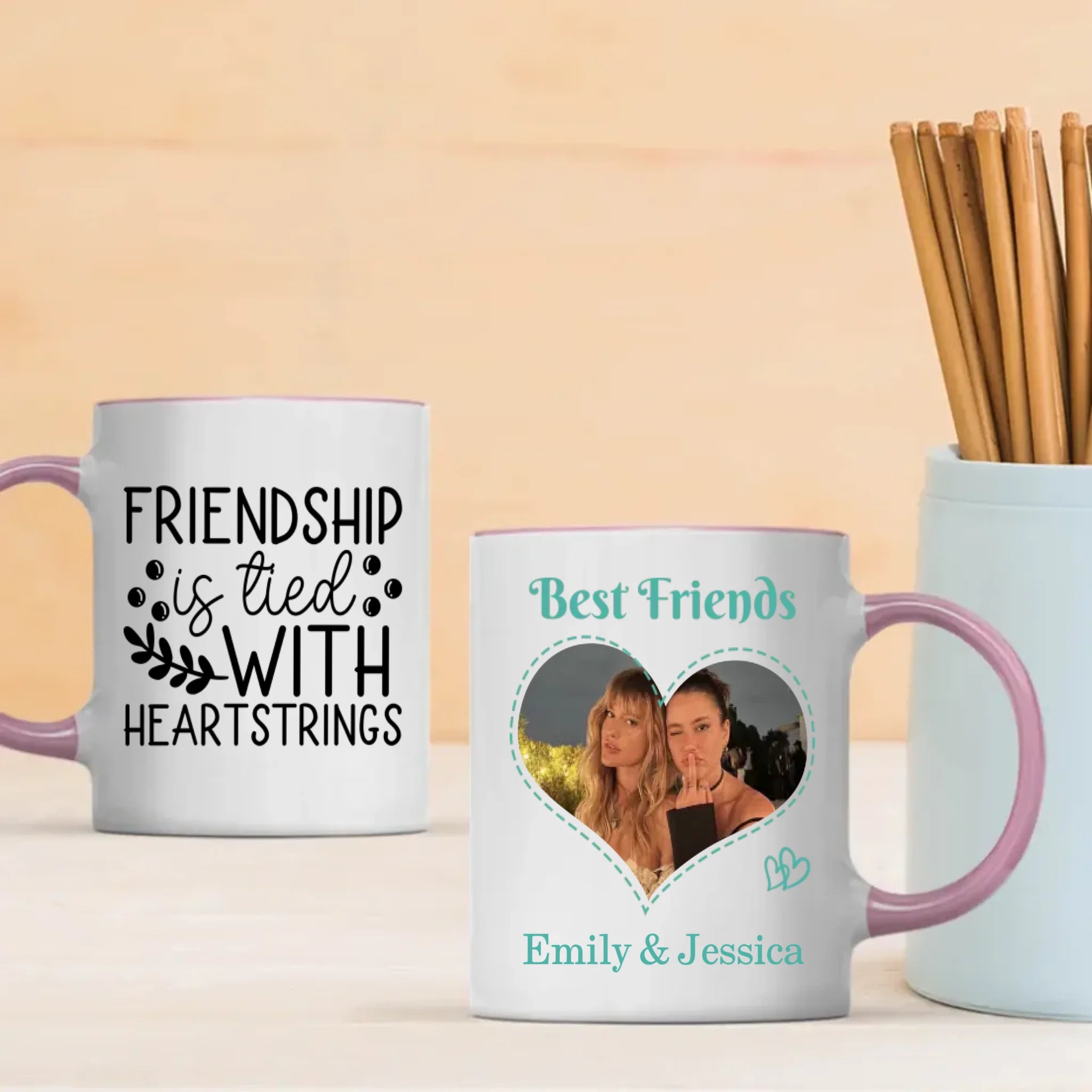 Friendship Is Tied with Heartstrings – Personalized Bestie Mug - 89Prints