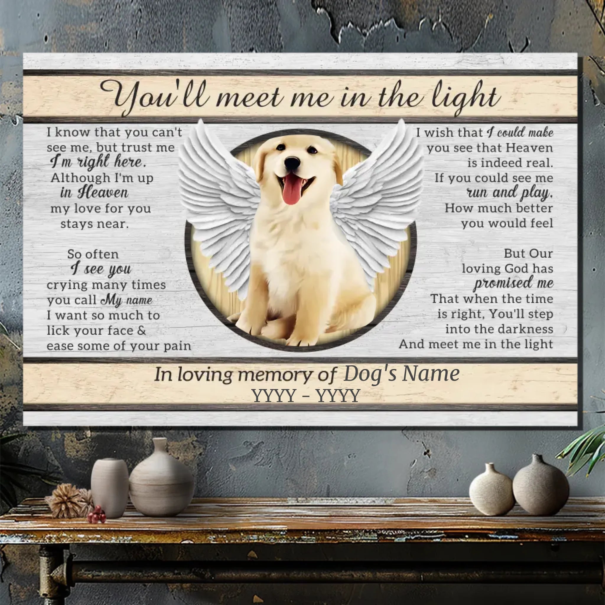 Meet Me in the Light- Personalized Pet Memorial Canvas Painting at 89Prints