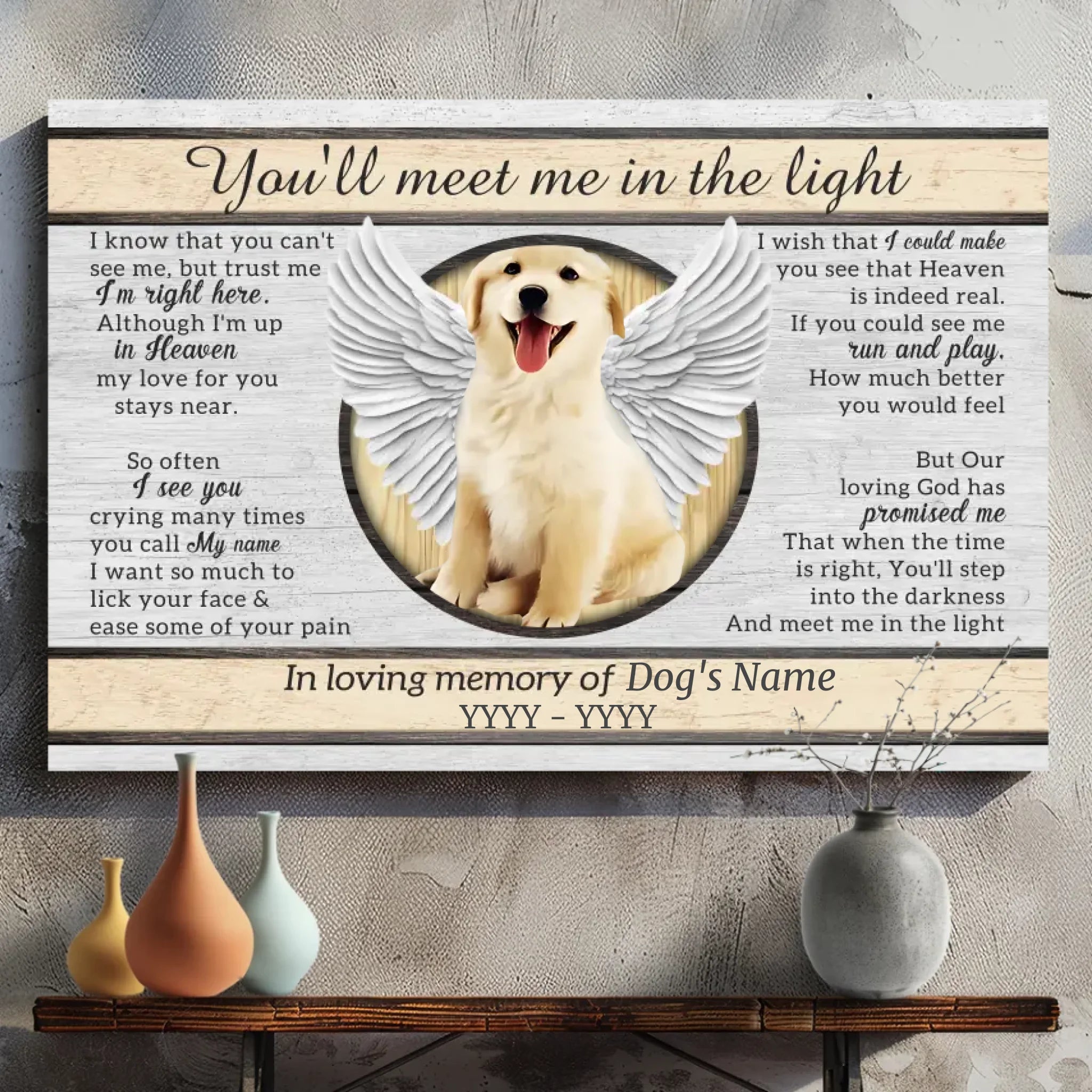 Meet Me in the Light- Personalized Pet Memorial Canvas Painting at 89Prints