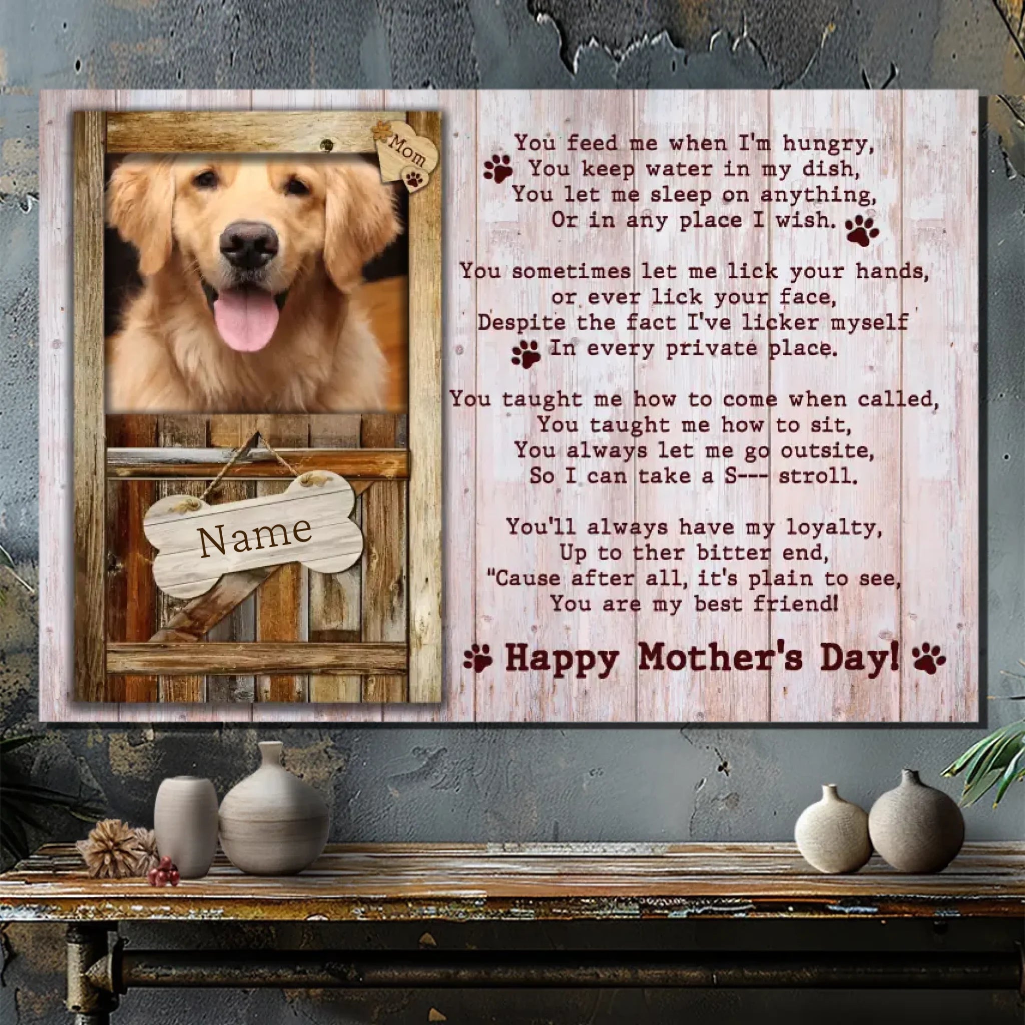 Custom Pet Mother's Day Canvas - Personalized Poem with Pet's Name and Photo