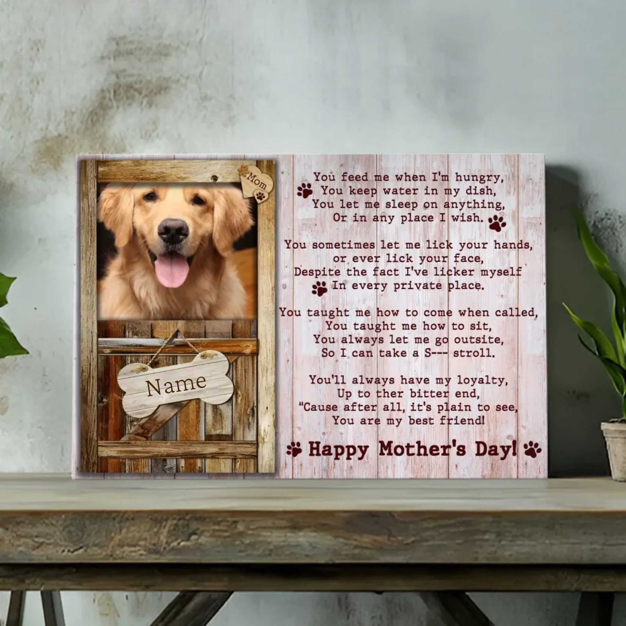 Custom Pet Mother's Day Canvas - Personalized Poem with Pet's Name and Photo