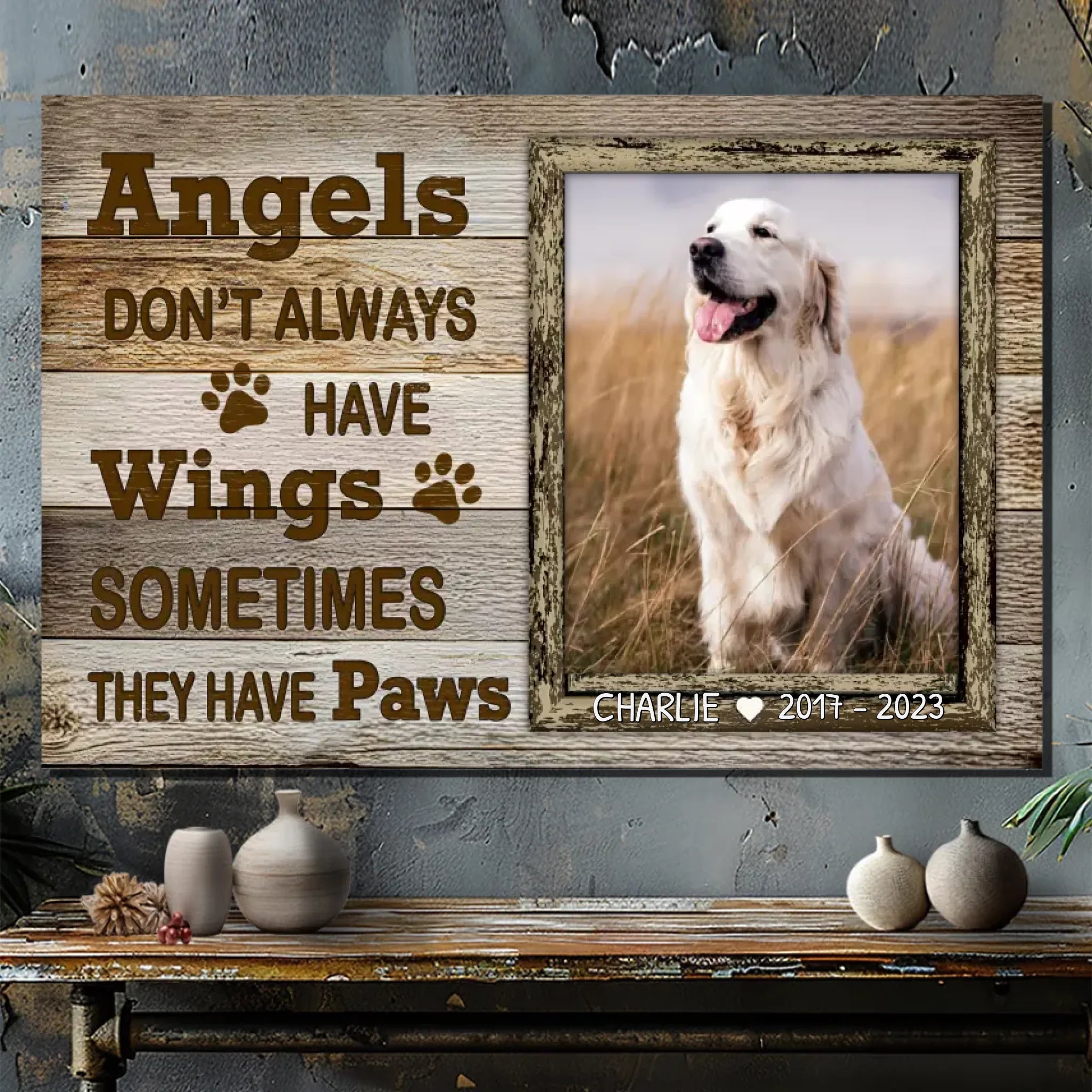 Custom Dog Memorial Canvas - 'Angels Have Paws' with Name and Dates