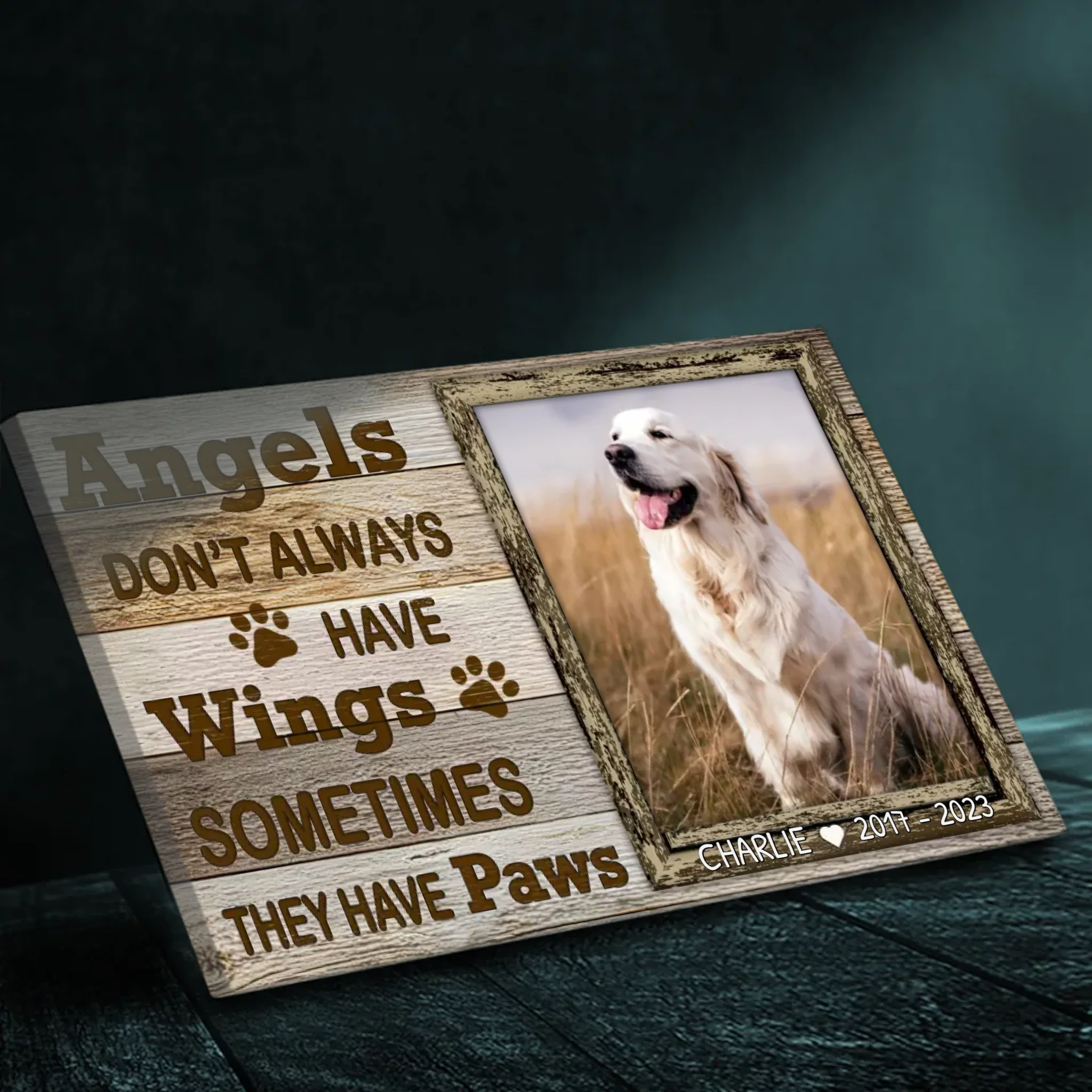 Custom Dog Memorial Canvas - 'Angels Have Paws' with Name and Dates