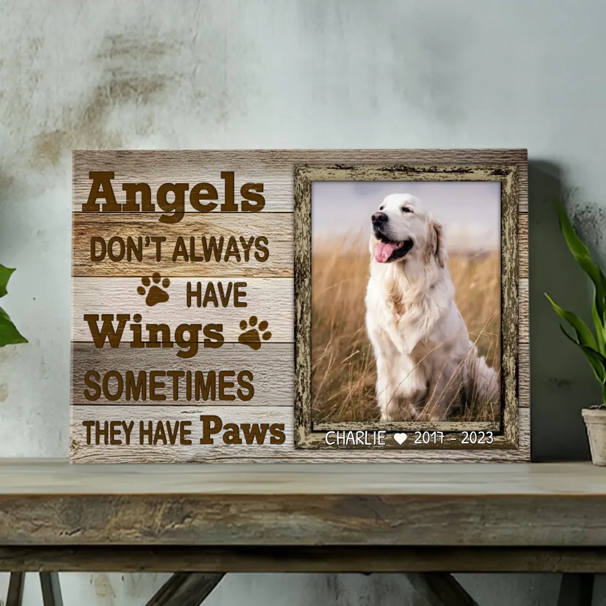 Custom Dog Memorial Canvas - 'Angels Have Paws' with Name and Dates