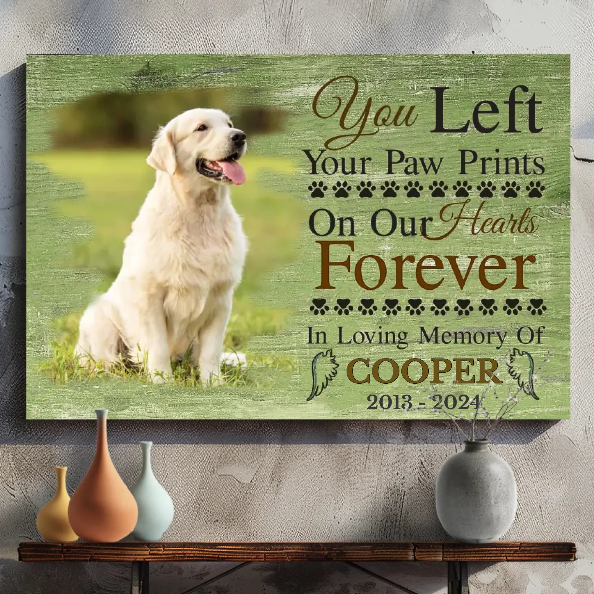 Personalized Dog Memorial Canvas At 89Prints- Paw Prints on Our Hearts - 89Prints