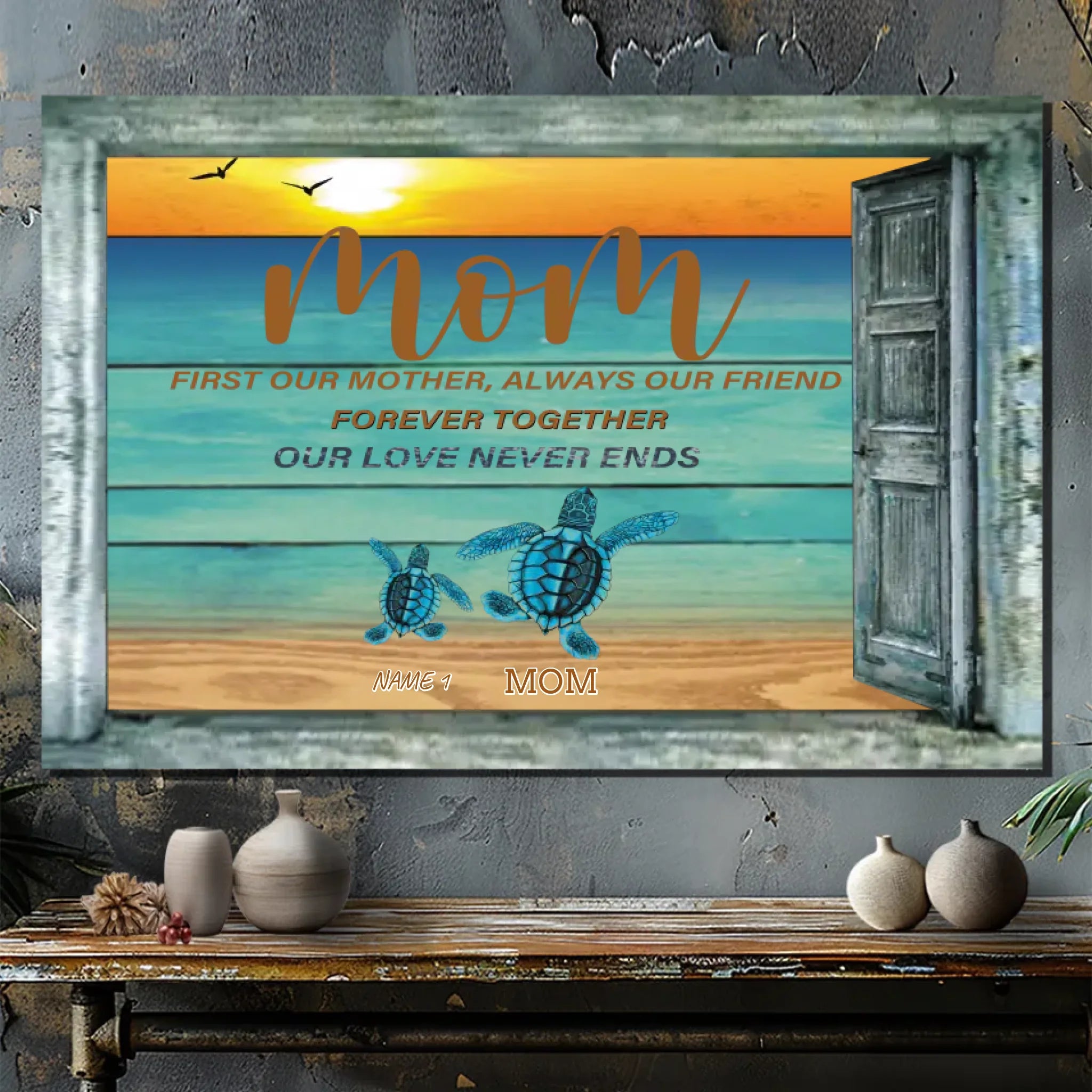 Custom Turtle Canvas Wall Art - Mother's Love Like the Ocean