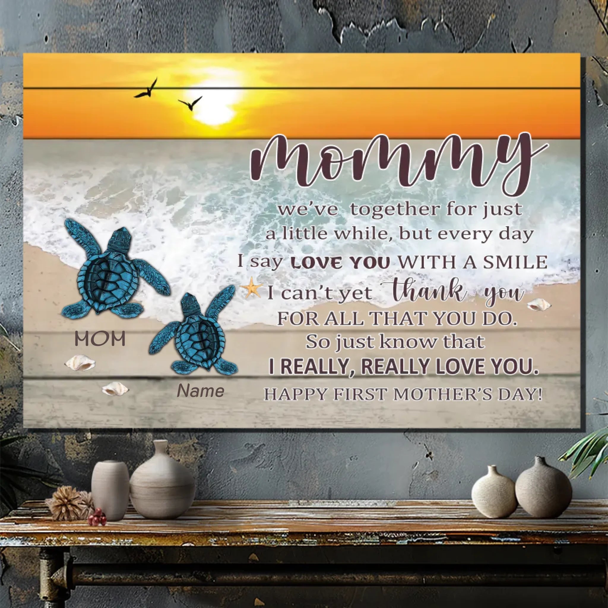 Personalized Turtle Canvas Wall Art - Mommy's Little One | 89Prints