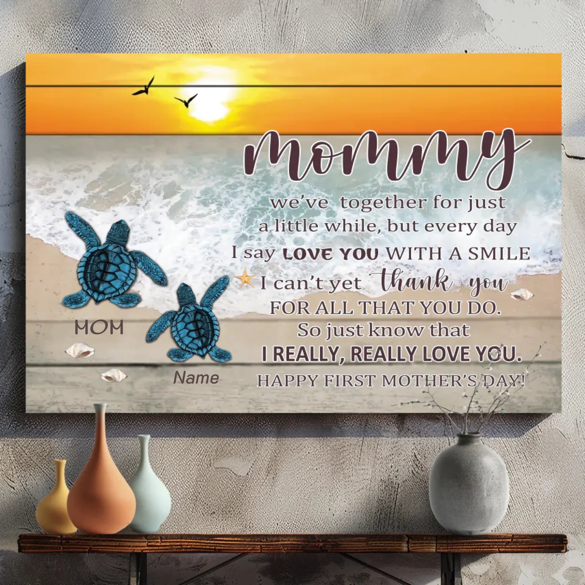 Personalized Turtle Canvas Wall Art - Mommy's Little One | 89Prints