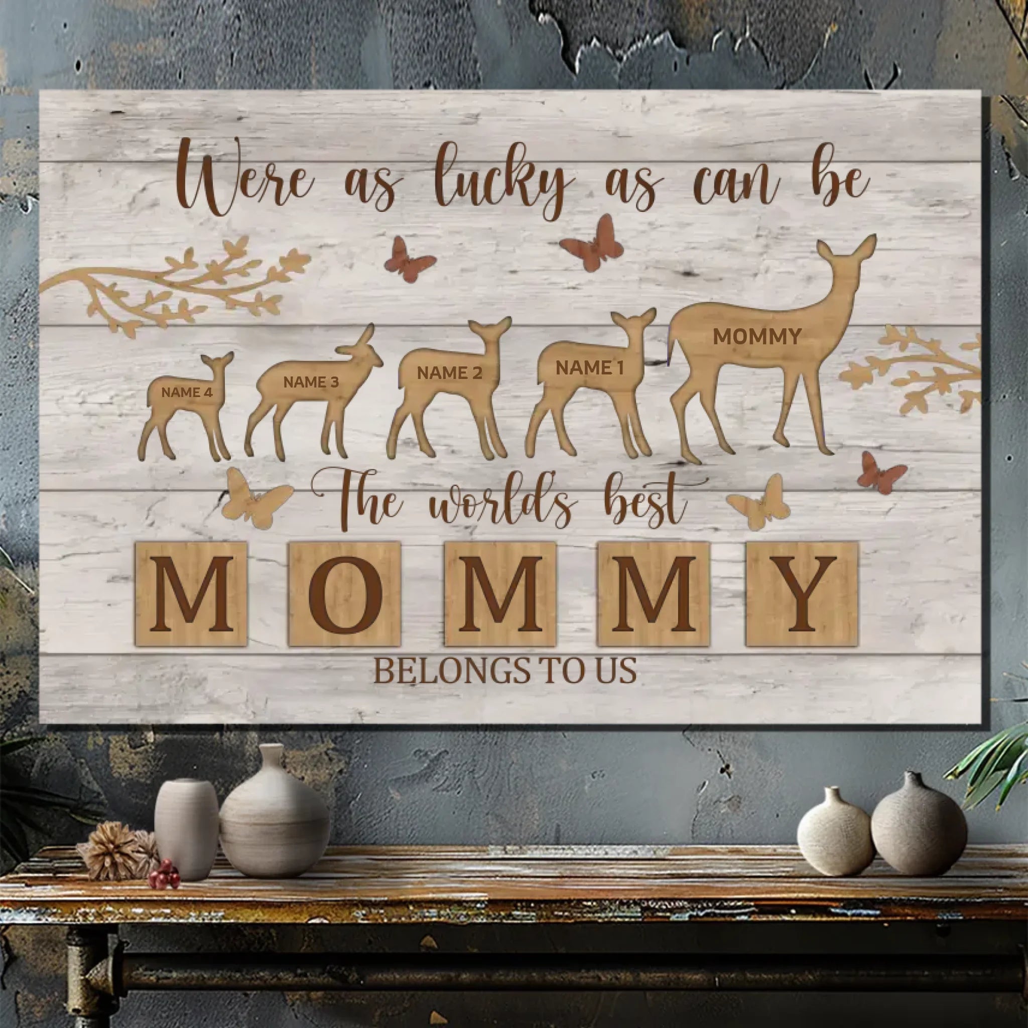 Custom Mom and Kids Canvas At 89Prints – Baby Deer Following Mom