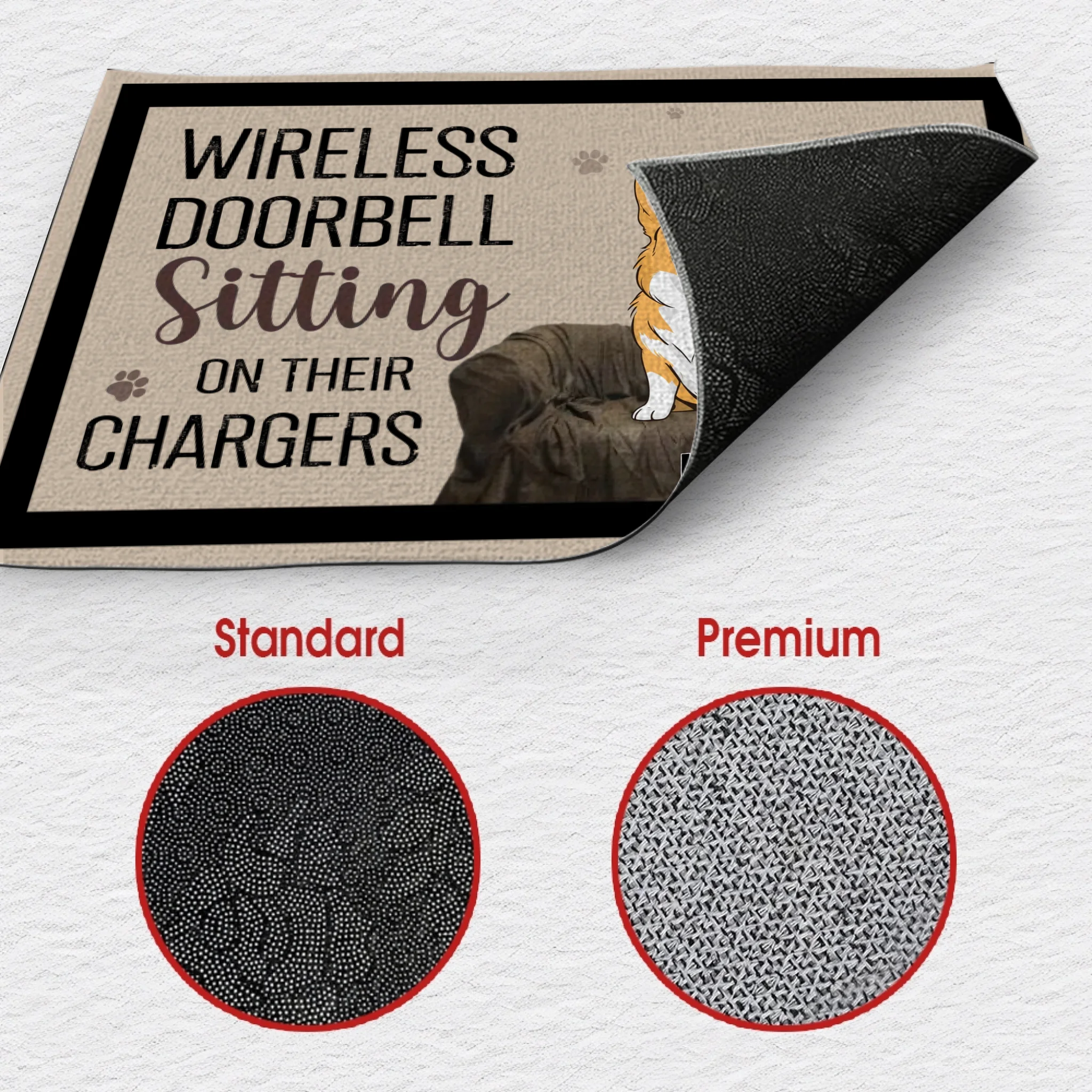 Wireless Doorbell Sitting on Their Chargers – Funny Dog Doormat - 89Prints