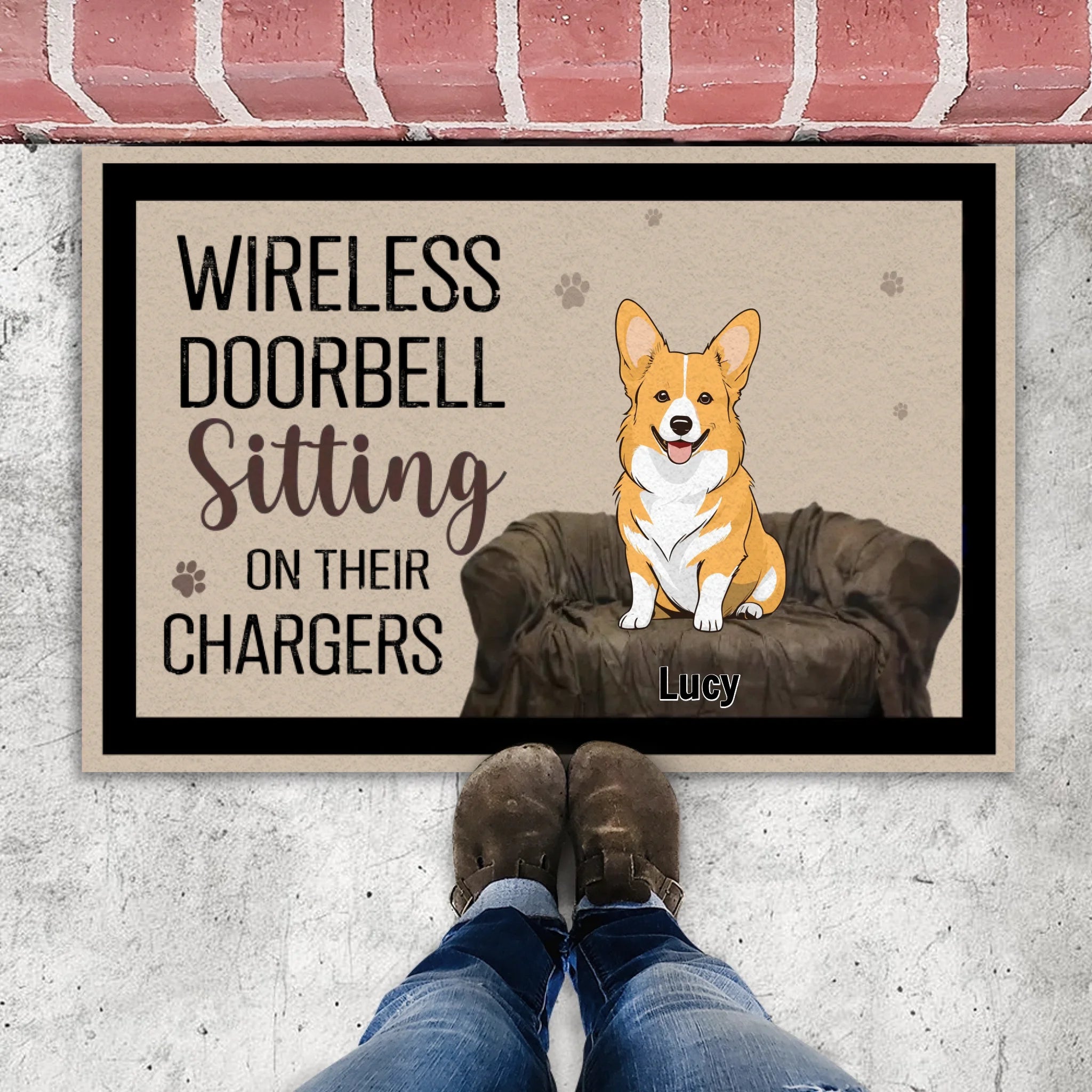 Wireless Doorbell Sitting on Their Chargers – Funny Dog Doormat - 89Prints