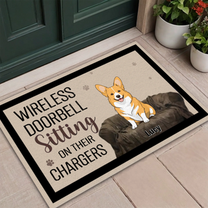 Wireless Doorbell Sitting on Their Chargers – Funny Dog Doormat - 89Prints
