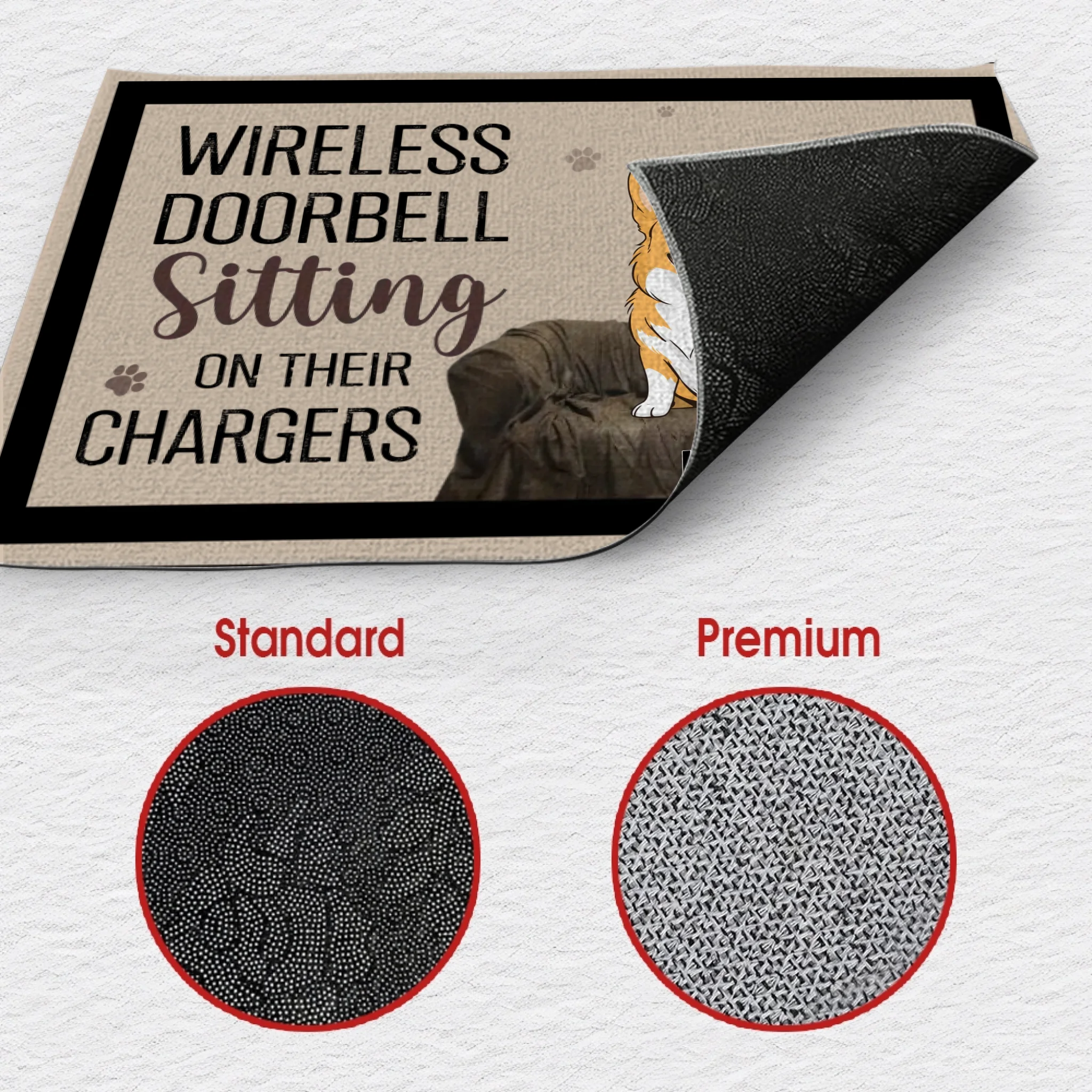 Wireless Doorbell Sitting on Their Chargers – Funny Dog Doormat - 89Prints
