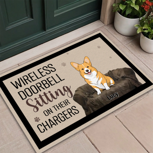 Wireless Doorbell Sitting on Their Chargers – Funny Dog Doormat - 89Prints