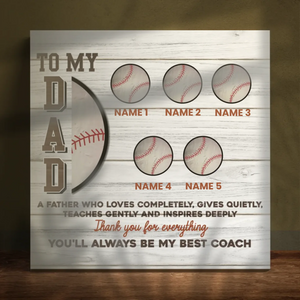 Custom Baseball-Themed Canvas for Dad – Personalized Gift with Kids' Names
