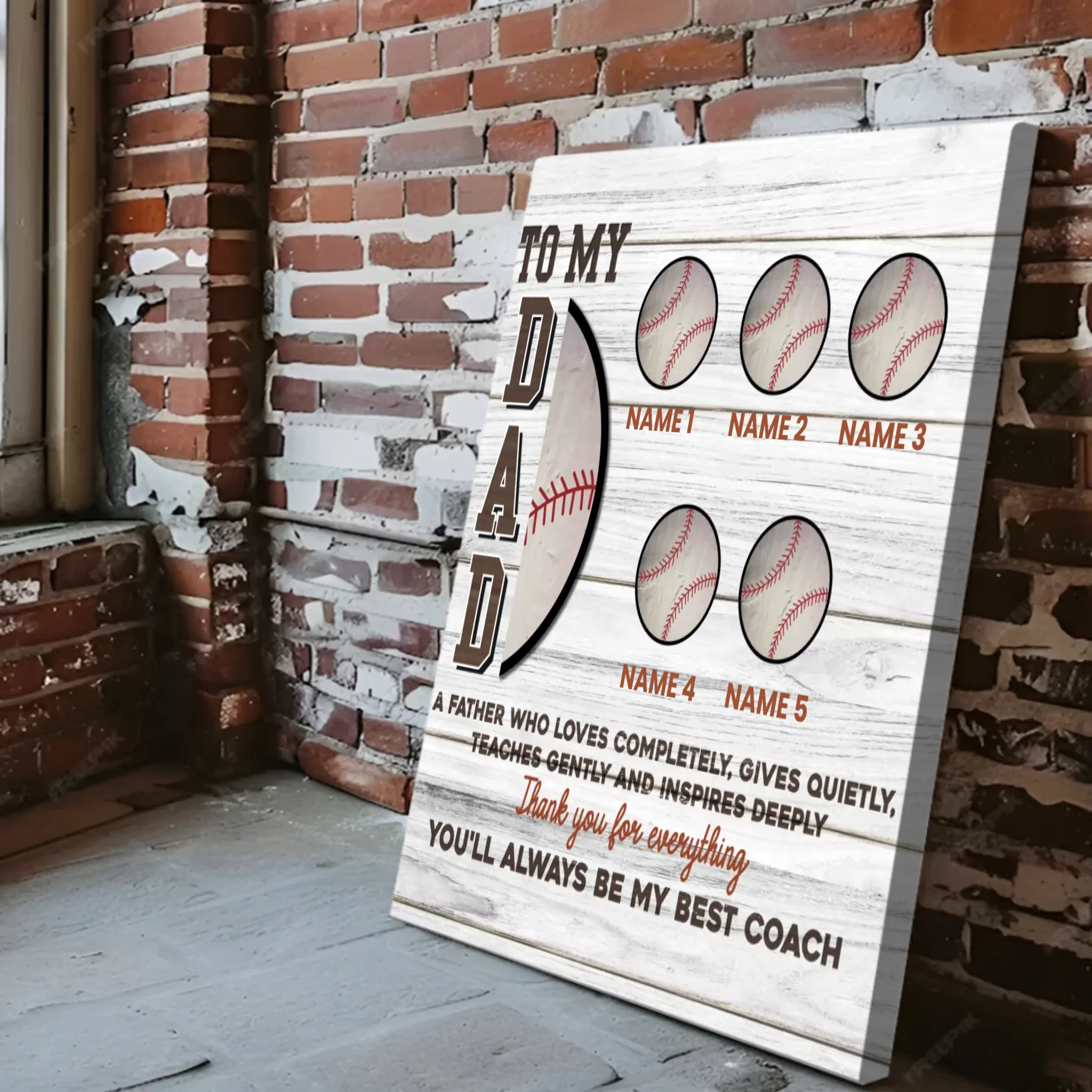 Custom Baseball-Themed Canvas for Dad – Personalized Gift with Kids' Names