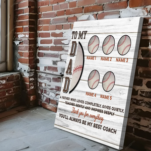 Custom Baseball-Themed Canvas for Dad – Personalized Gift with Kids' Names