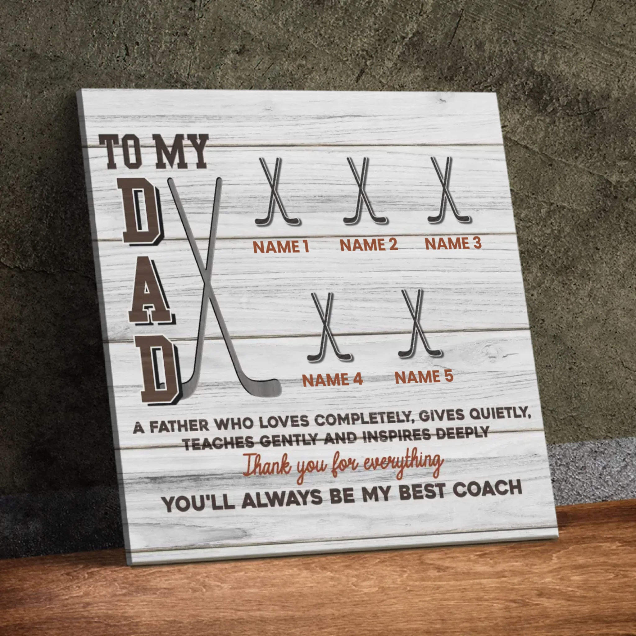 Personalized Hockey-Themed Canvas for Dad – Custom Gift With Names
