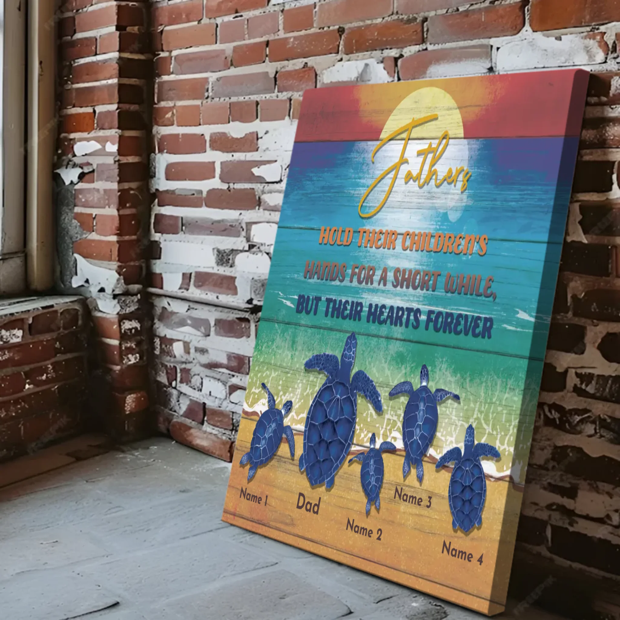 Personalized Name Canvas: Father Turtle Leading His Cubs to the Ocean