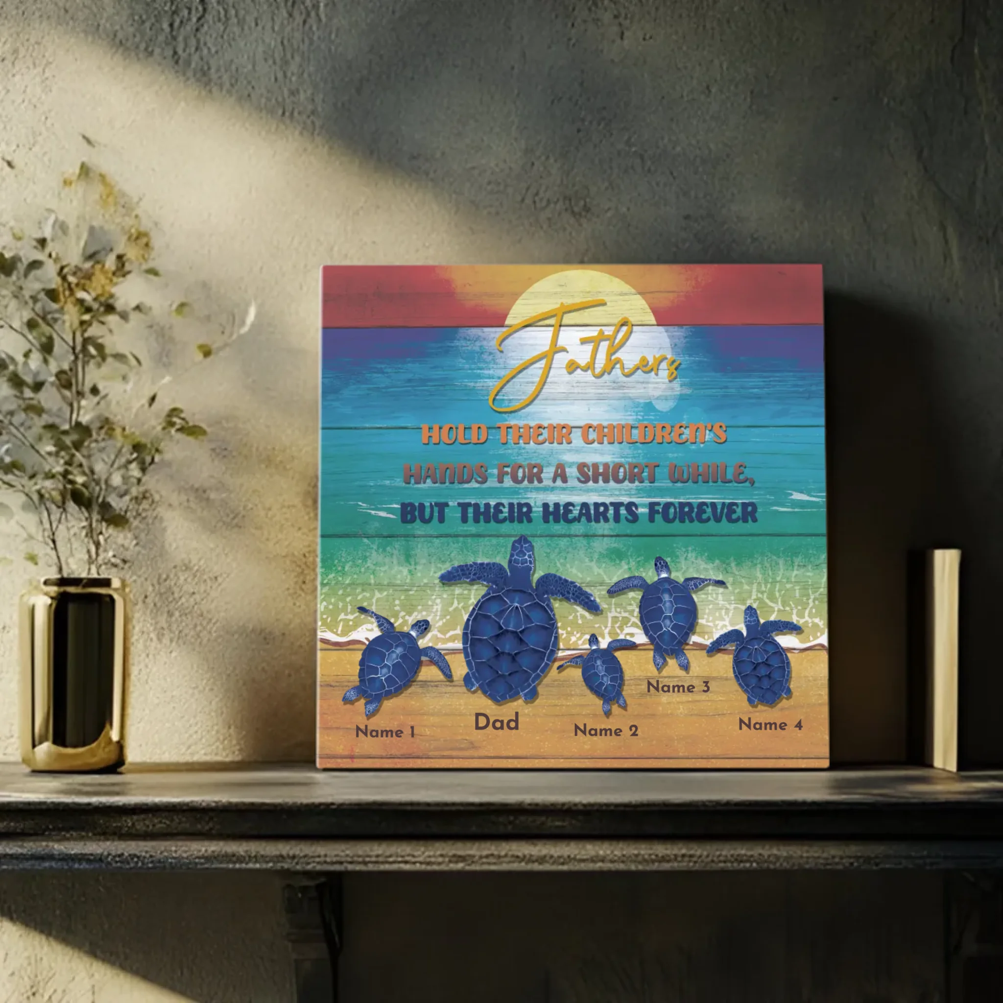 Personalized Name Canvas: Father Turtle Leading His Cubs to the Ocean