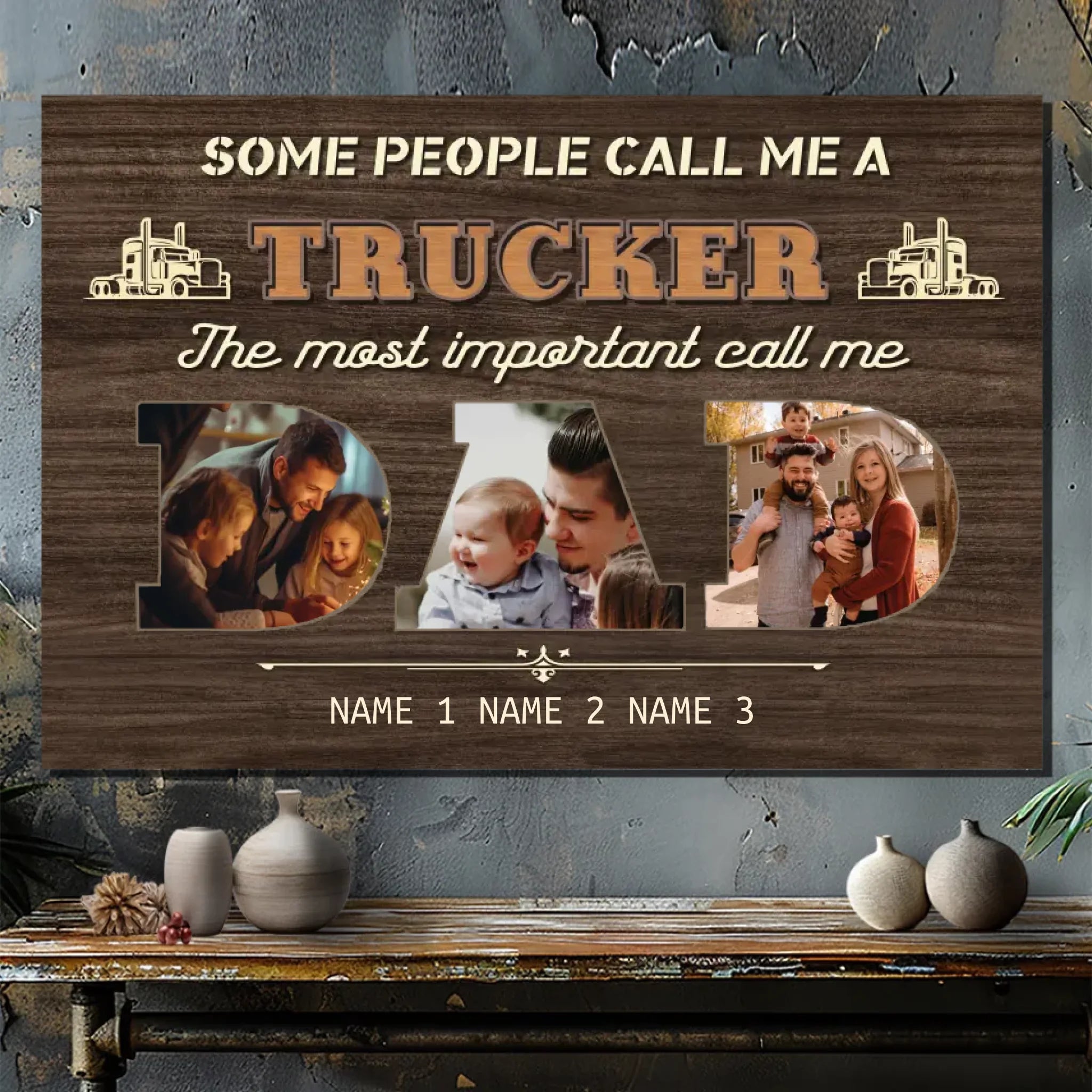 Personalized Trucker Dad Canvas - Celebrating the Most Important Title
