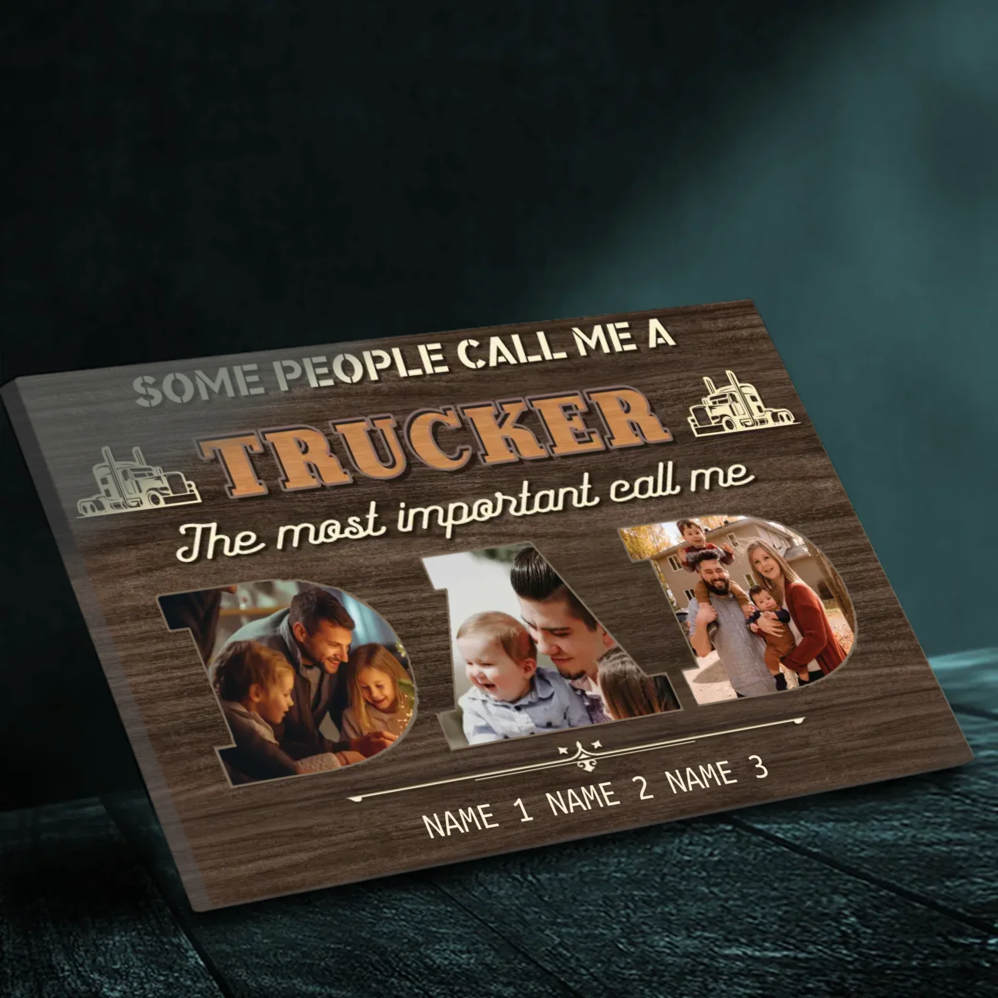 Personalized Trucker Dad Canvas - Celebrating the Most Important Title