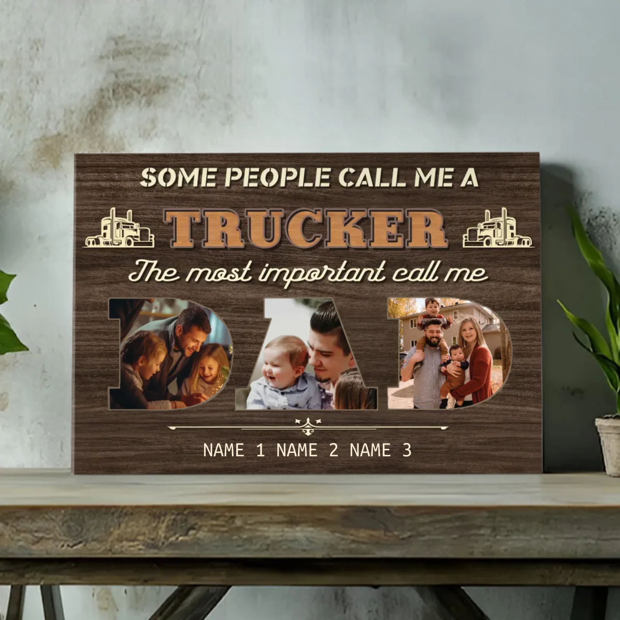 Personalized Trucker Dad Canvas - Celebrating the Most Important Title