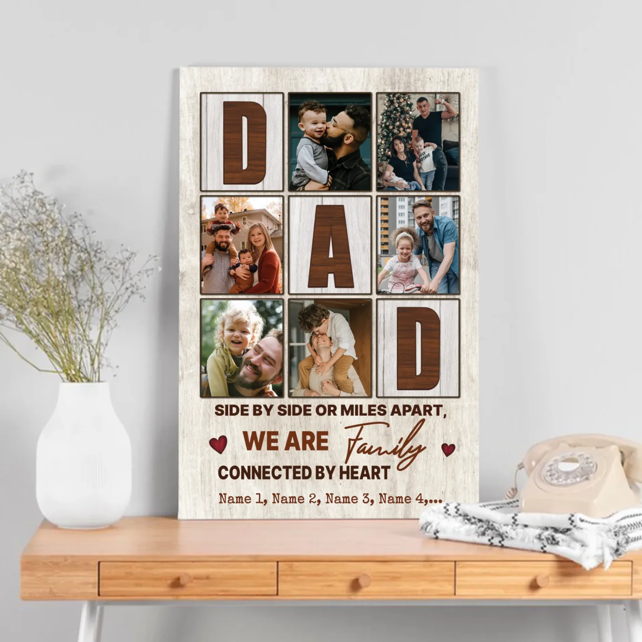 Customizable Family Canvas - Side by Side or Miles Apart, Connected by Heart