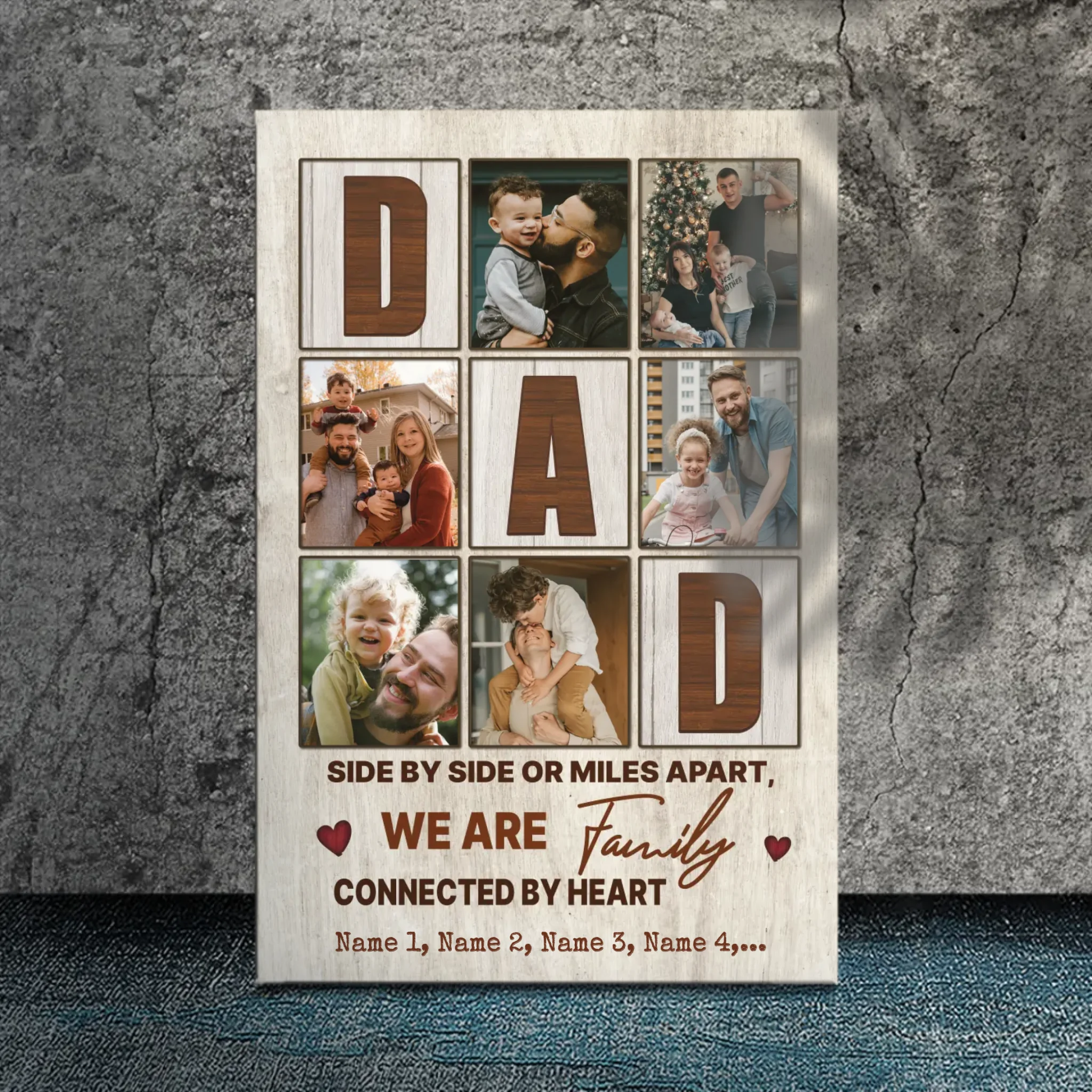 Customizable Family Canvas - Side by Side or Miles Apart, Connected by Heart