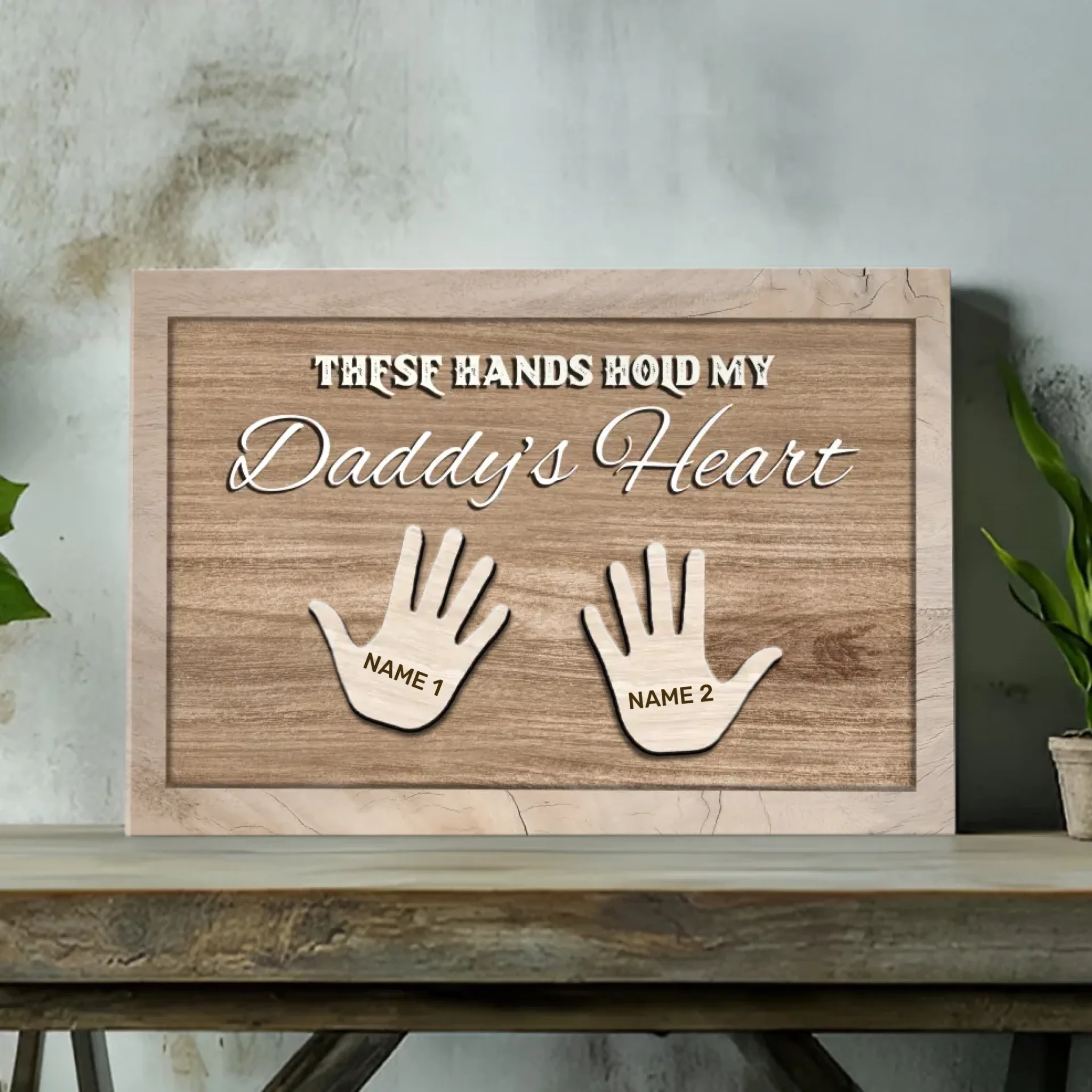 Personalized Daddy Canvas - These Hands Hold My Daddy's Heart | 89Prints