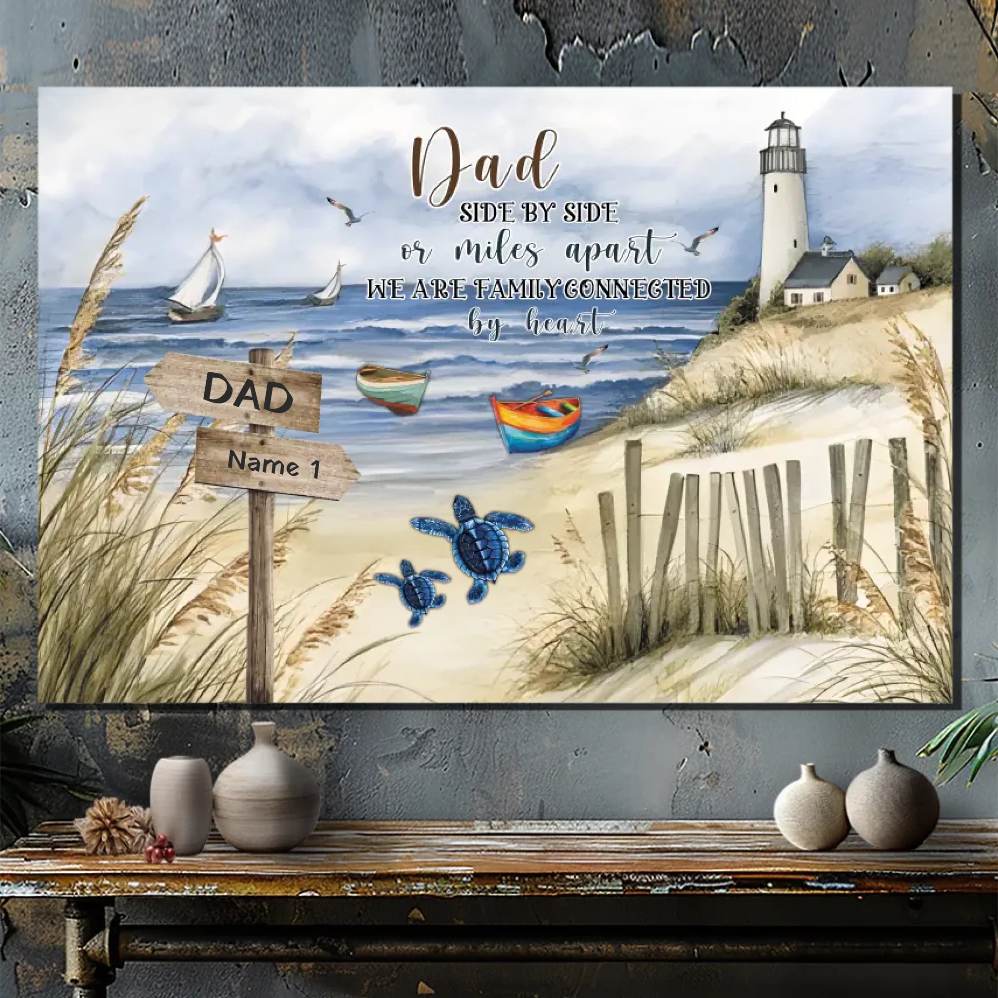 Personalized Canvas for Dad: The Heartfelt Bond of the Turtle Family