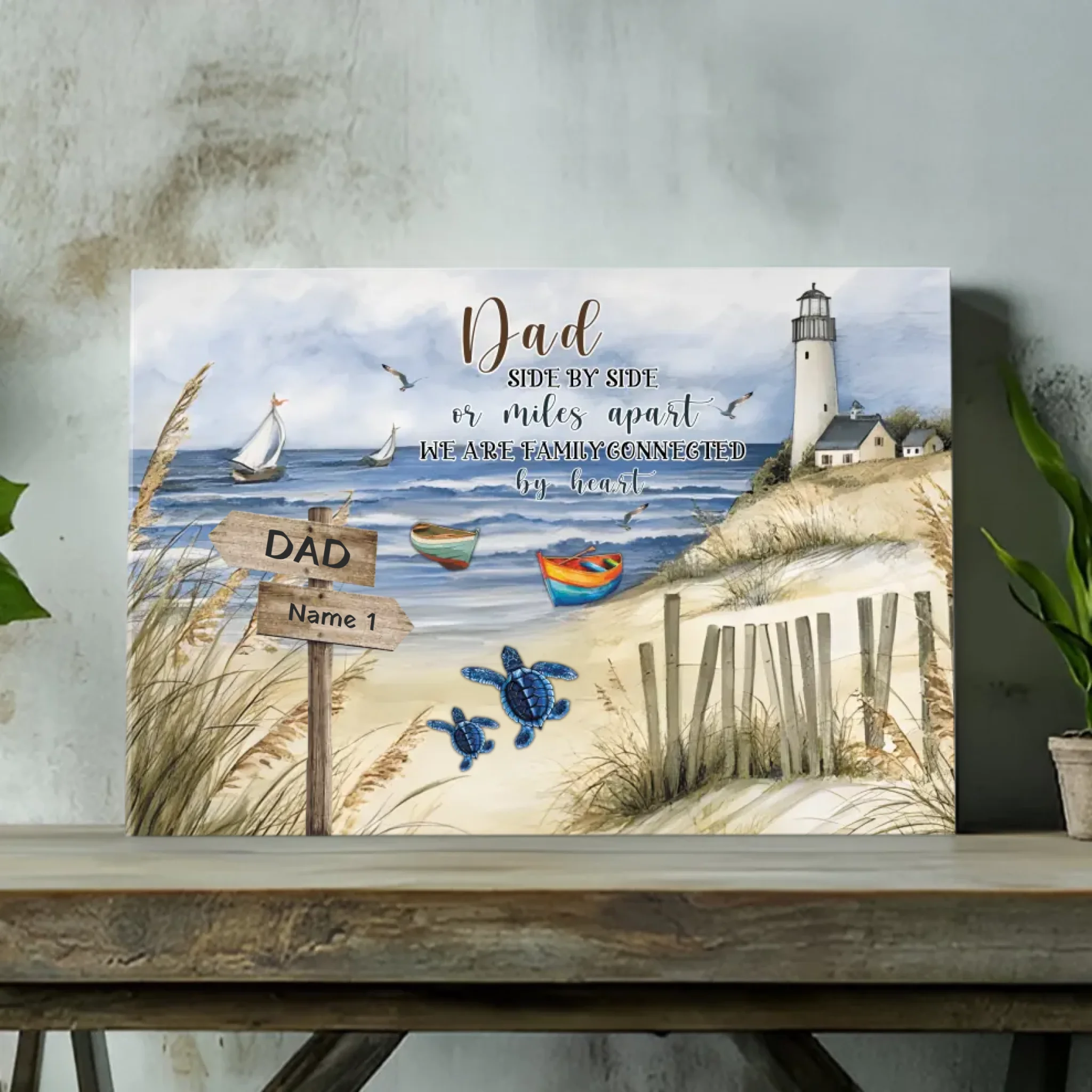 Personalized Canvas for Dad: The Heartfelt Bond of the Turtle Family