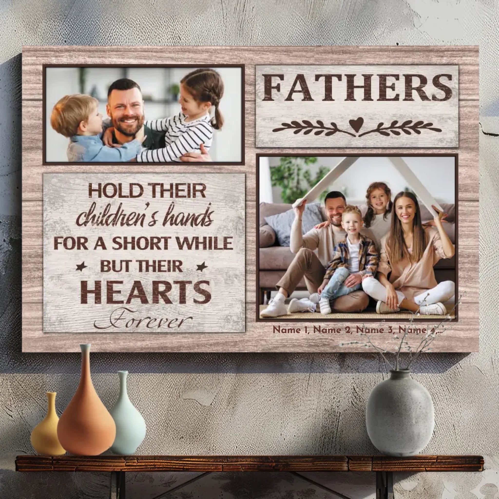 Custom Dad Canvas Painting - Dad Holding Hands For A Moment, Heart Forever