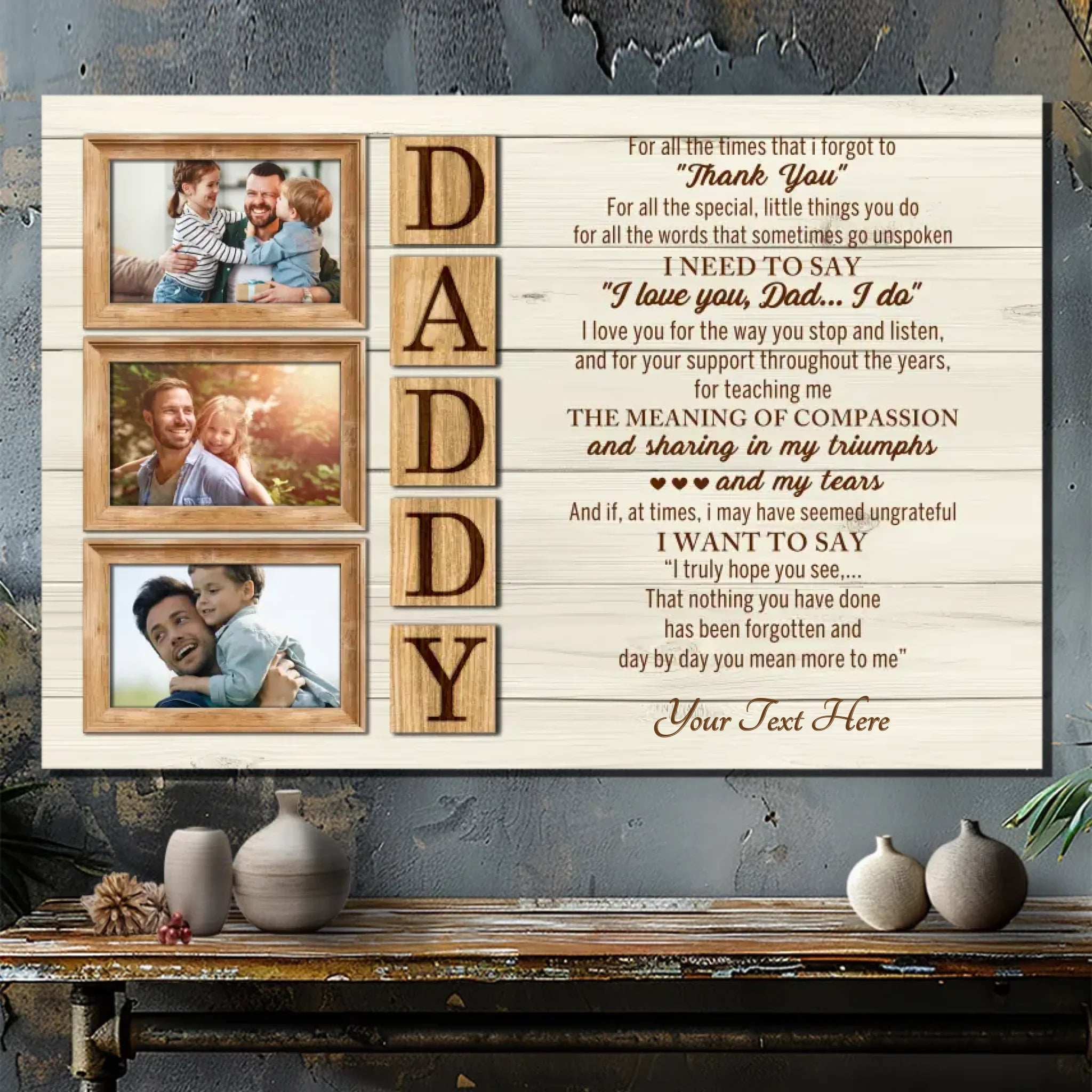 Custom Canvas – Personalized Photo & Text Wall Art for Father’s Appreciation