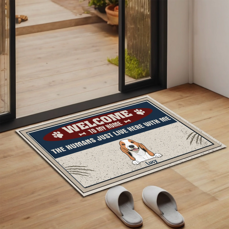 Custom Funny Door Mat – “The Humans Just Live Here with Me