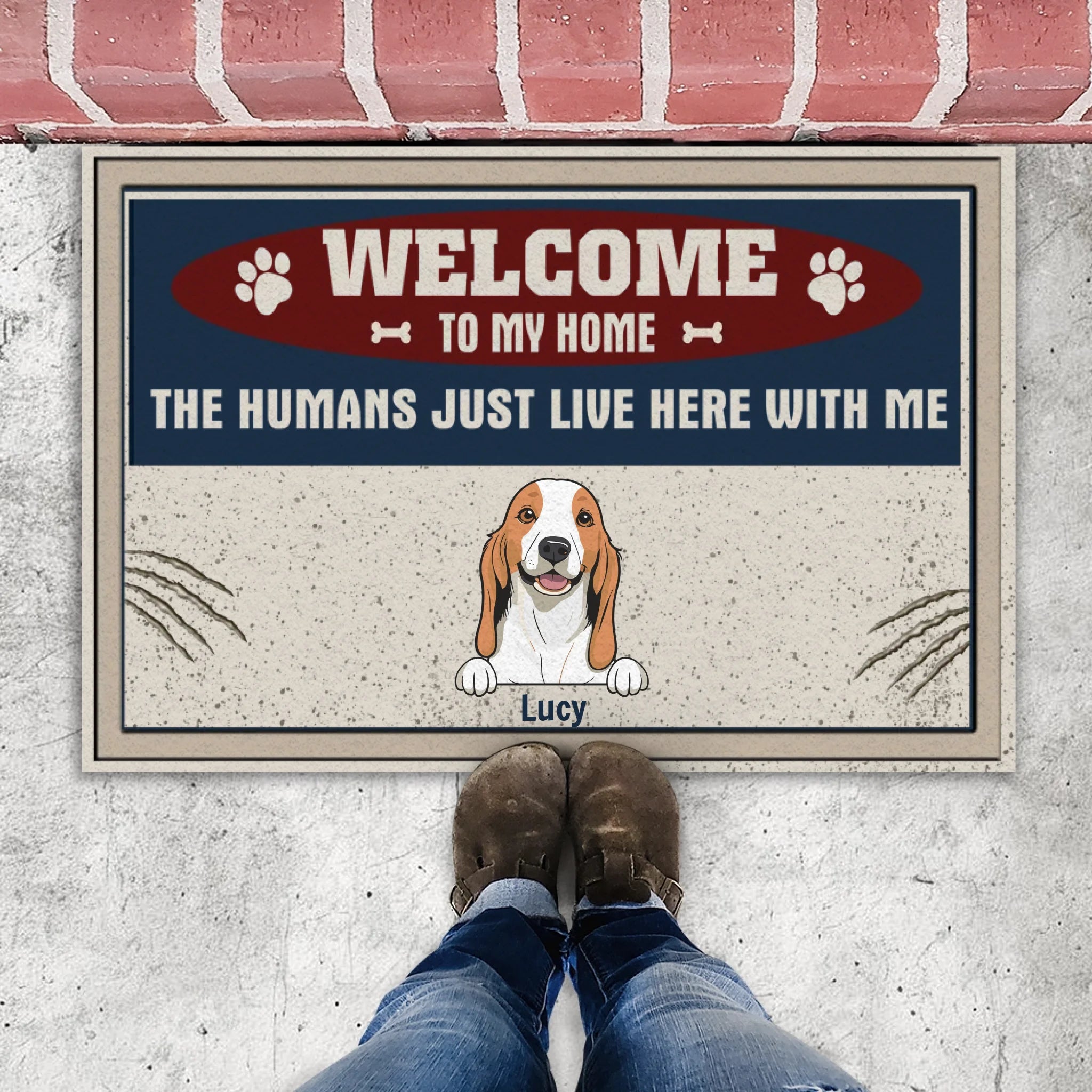 Custom Funny Door Mat – “The Humans Just Live Here with Me