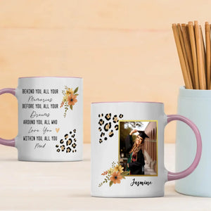 Personalized Graduation Mug – Behind You All Your Memories Quote Gift – Custom Photo & Name – 89Prints