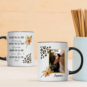 Personalized Graduation Mug – Behind You All Your Memories Quote Gift – Custom Photo & Name – 89Prints