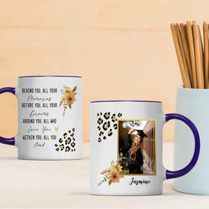 Personalized Graduation Mug – Behind You All Your Memories Quote Gift – Custom Photo & Name – 89Prints