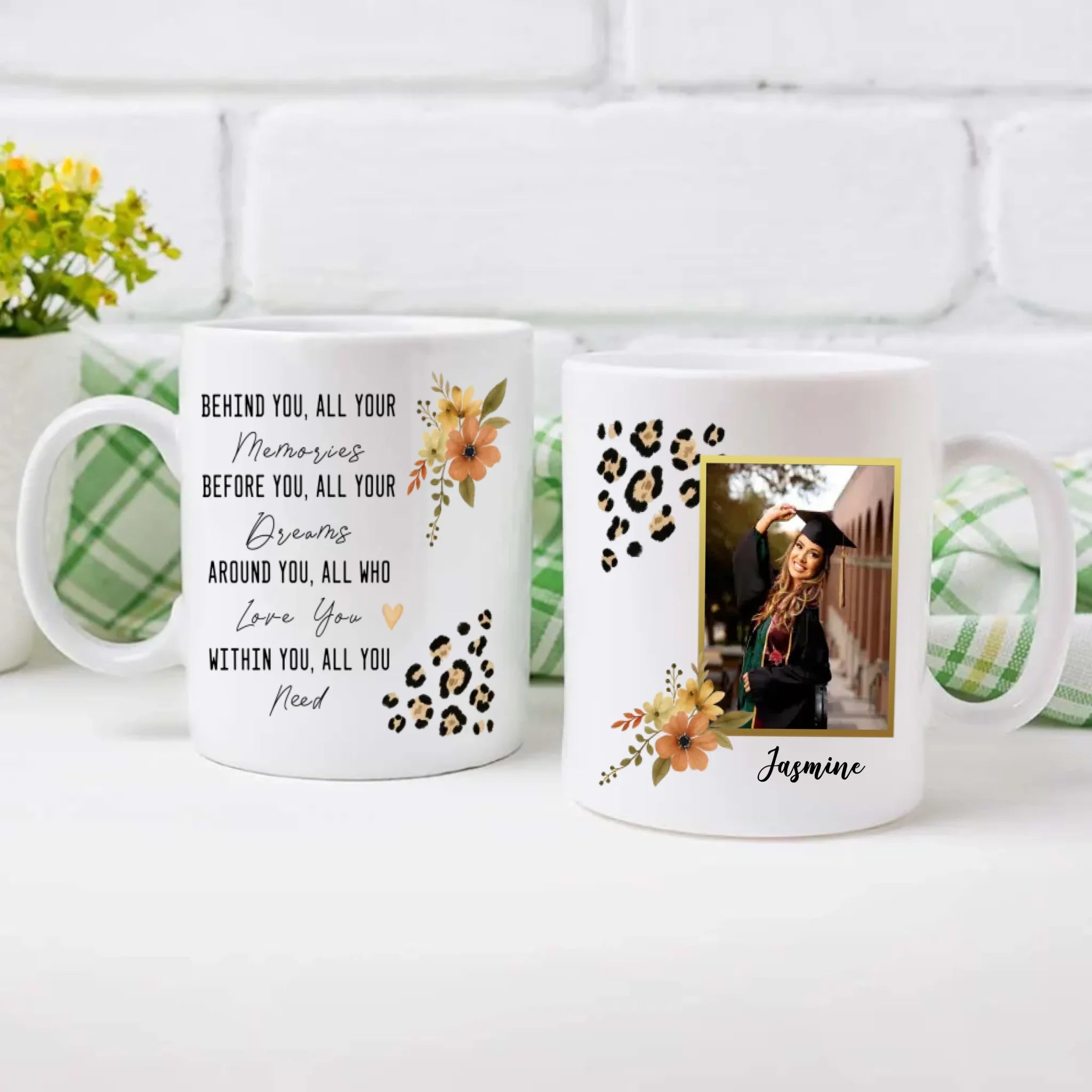 Personalized Graduation Mug – Behind You All Your Memories Quote Gift – Custom Photo & Name – 89Prints