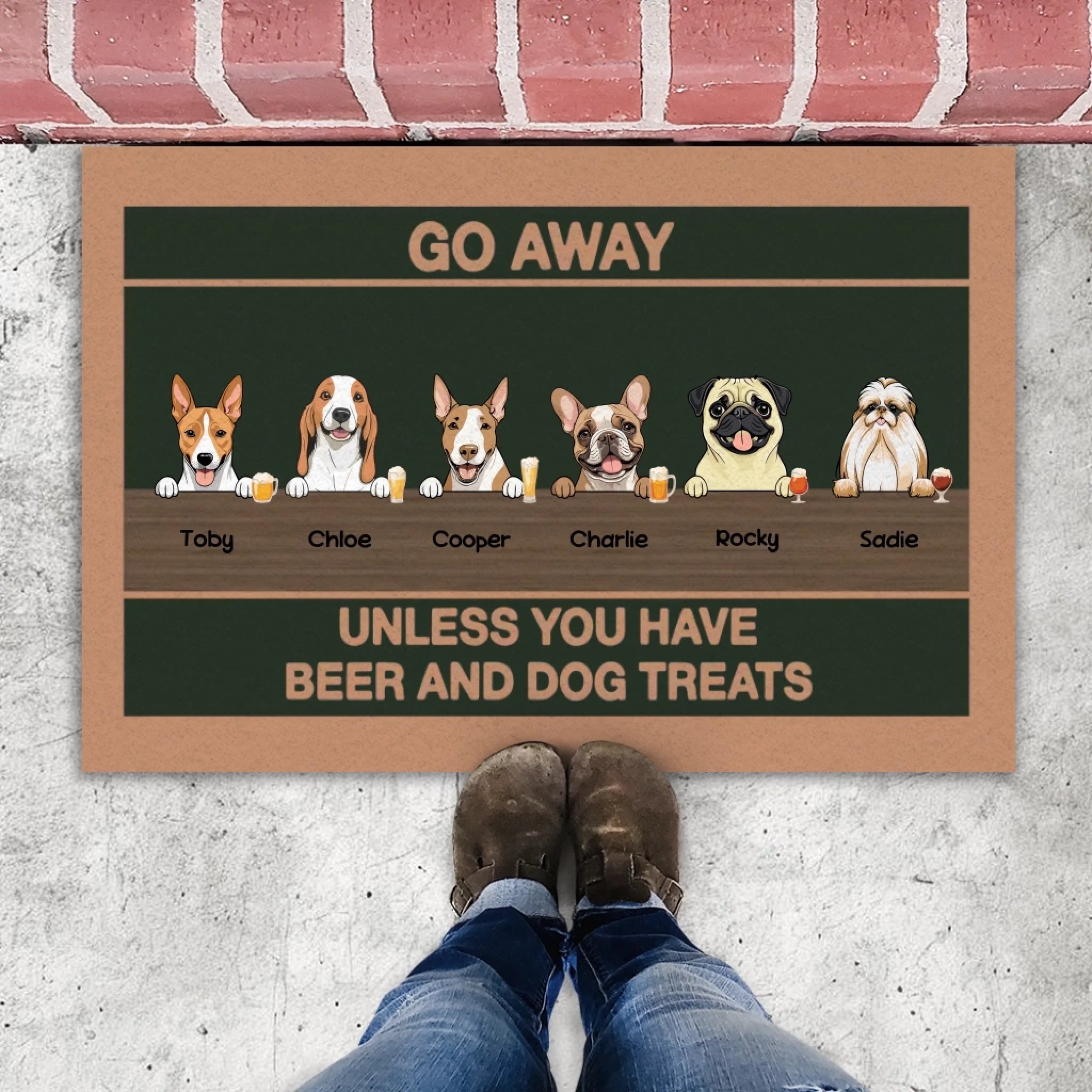 Chic Dog Doormat – Go Away Unless You Have Beer and Dog Treats - 89Prints