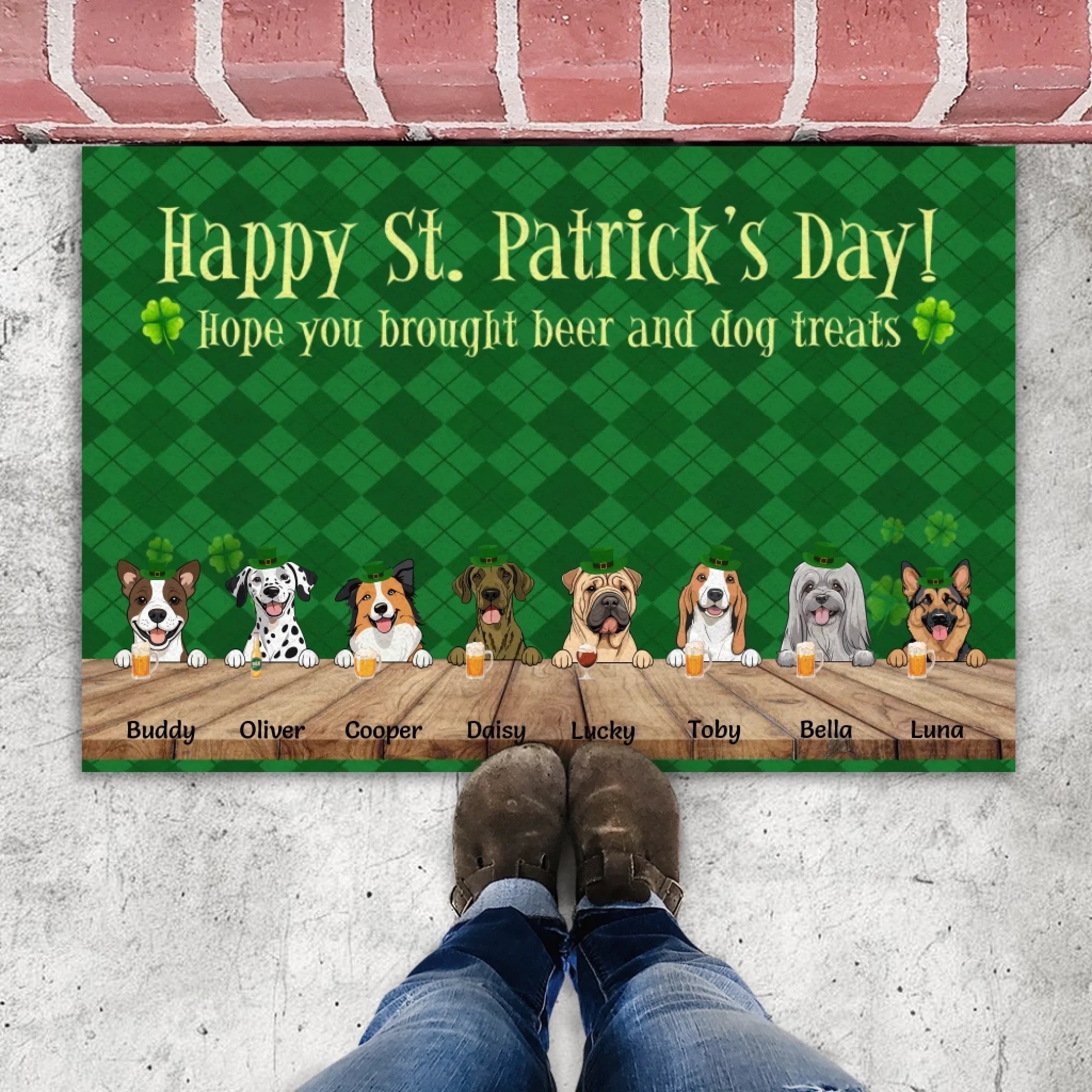 Personalized St. Patrick’s Day Doormat – Hope You Brought Beer & Dog Treats - 89Prints