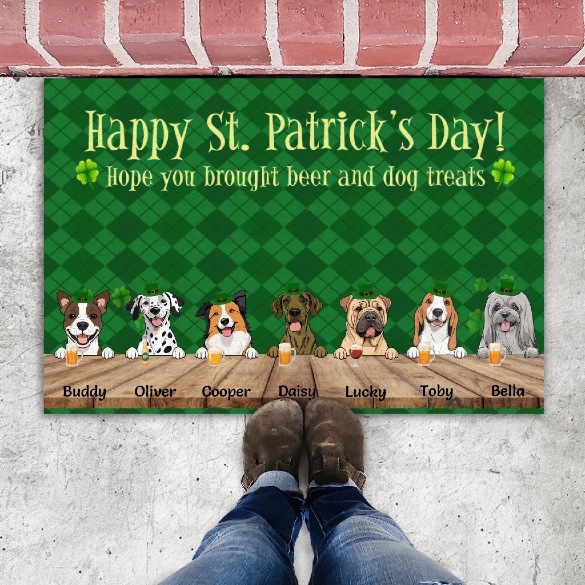Personalized St. Patrick’s Day Doormat – Hope You Brought Beer & Dog Treats - 89Prints