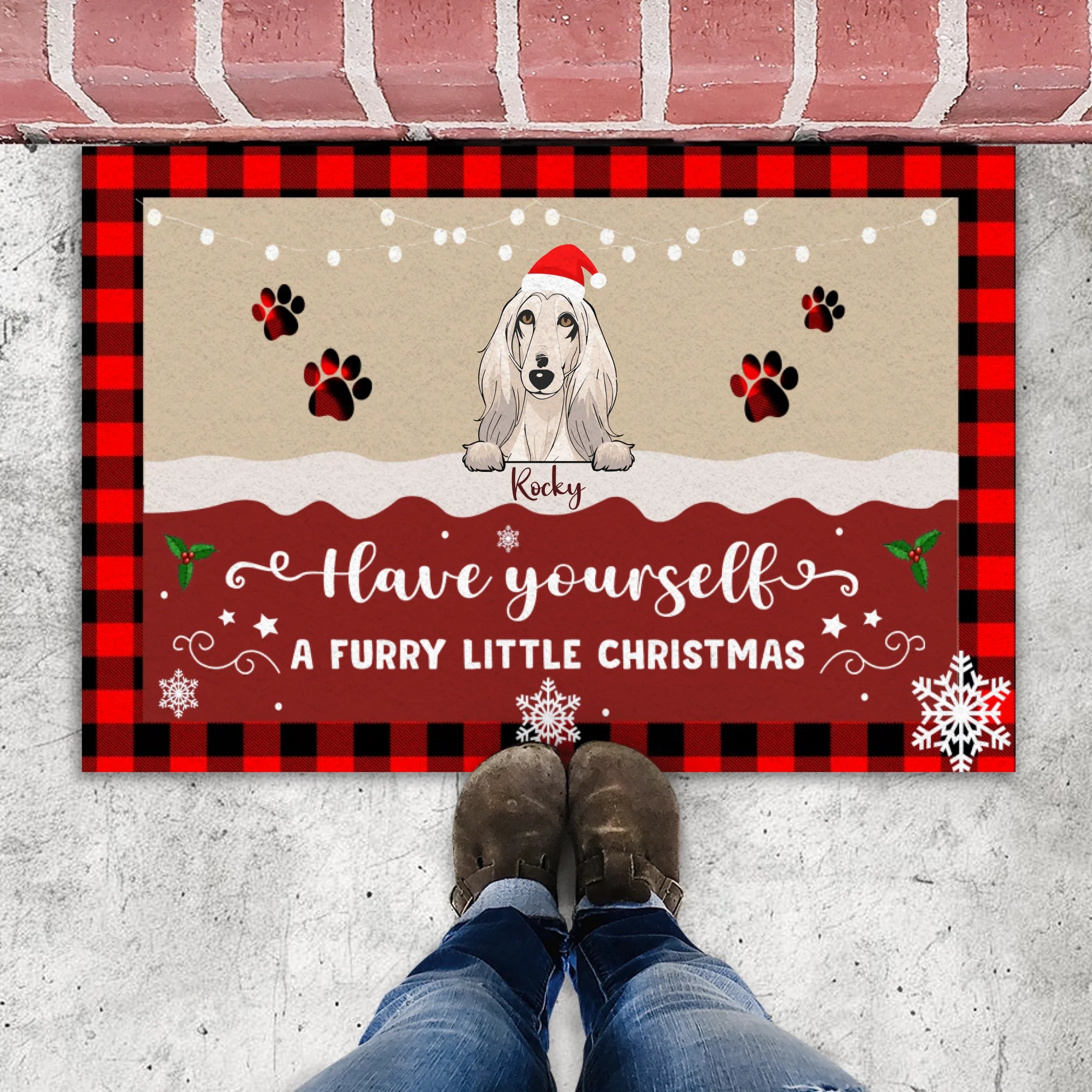 Personalized Christmas Doormat – Dog Rules the Holiday Door - 89Prints