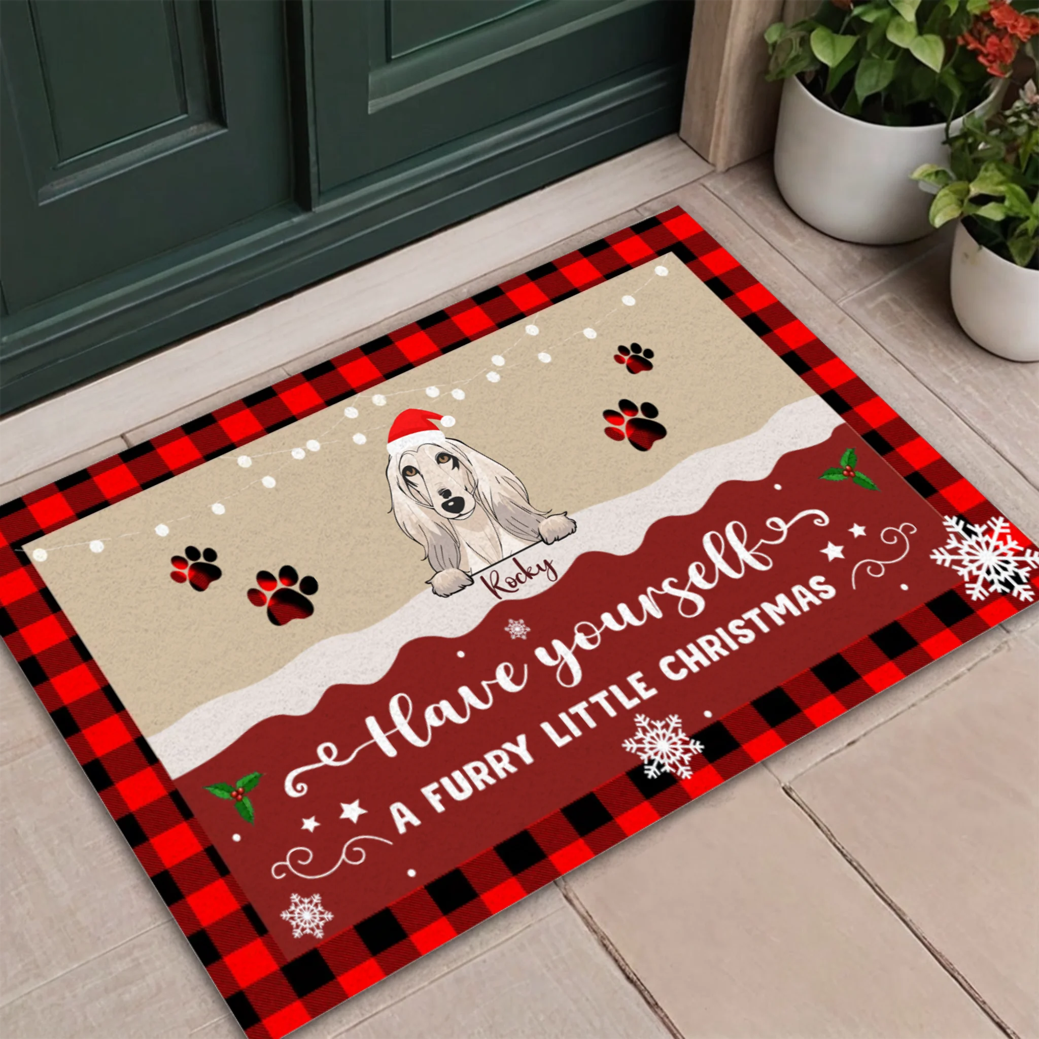 Personalized Christmas Doormat – Dog Rules the Holiday Door - 89Prints
