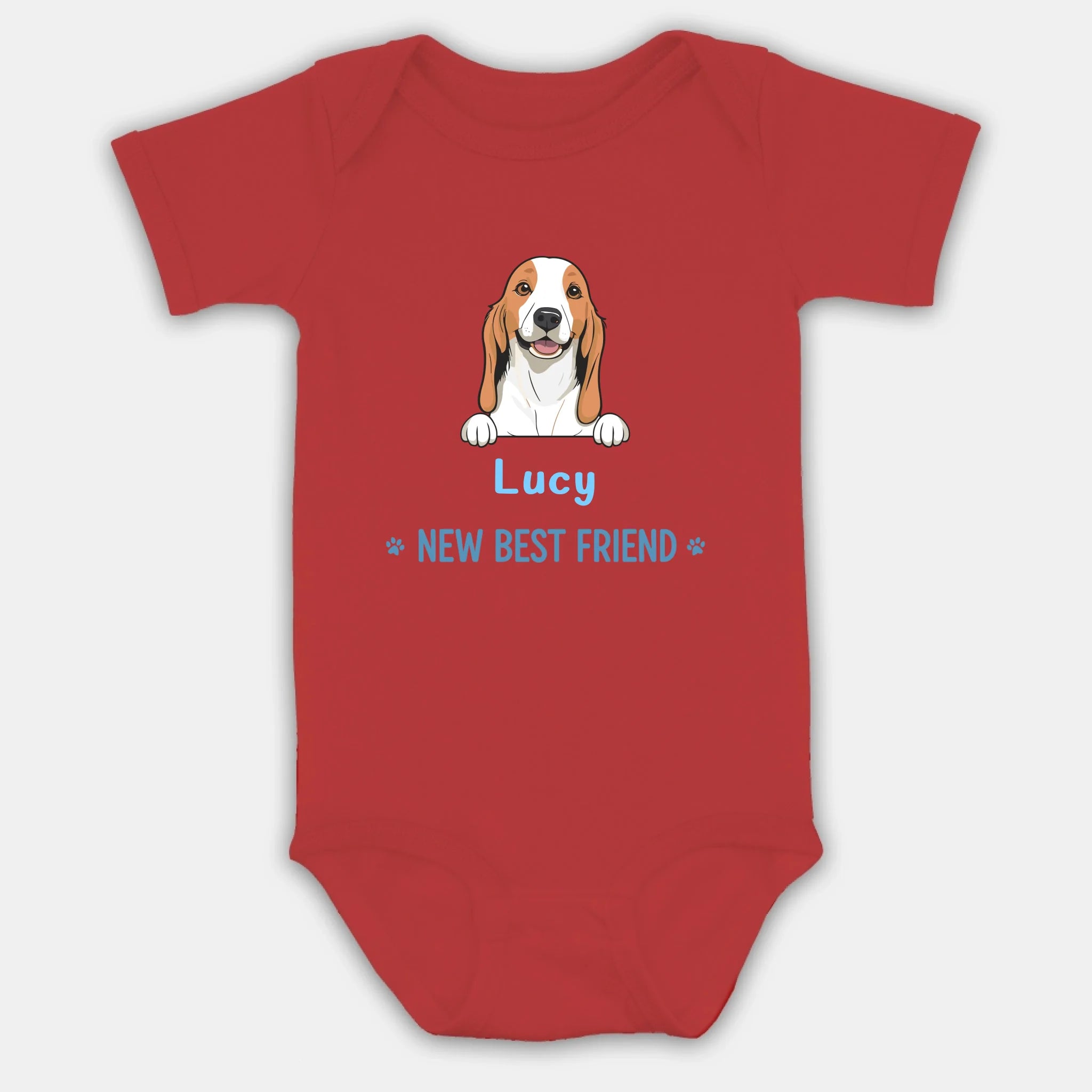 Custom Pet Baby Onesie – New Best Friend with Dog Illustration - 89Prints